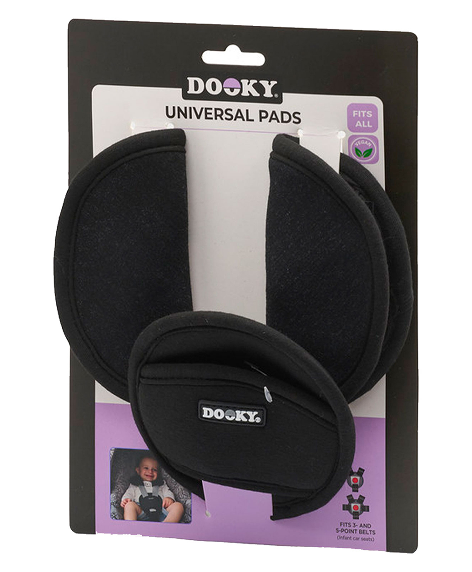 Dooky Baby Universal Car Seat Belt Pads 0+ | Soft Washable Cotton Black