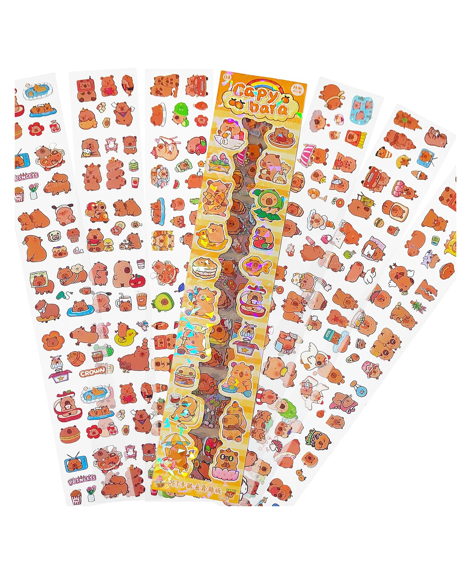 FunBlast Capybara Pet Theme Self-Adhesive Mini Stickers for Decoration Pack of 14 Sheets, 560+ Stickers (Multicolor)-image-20