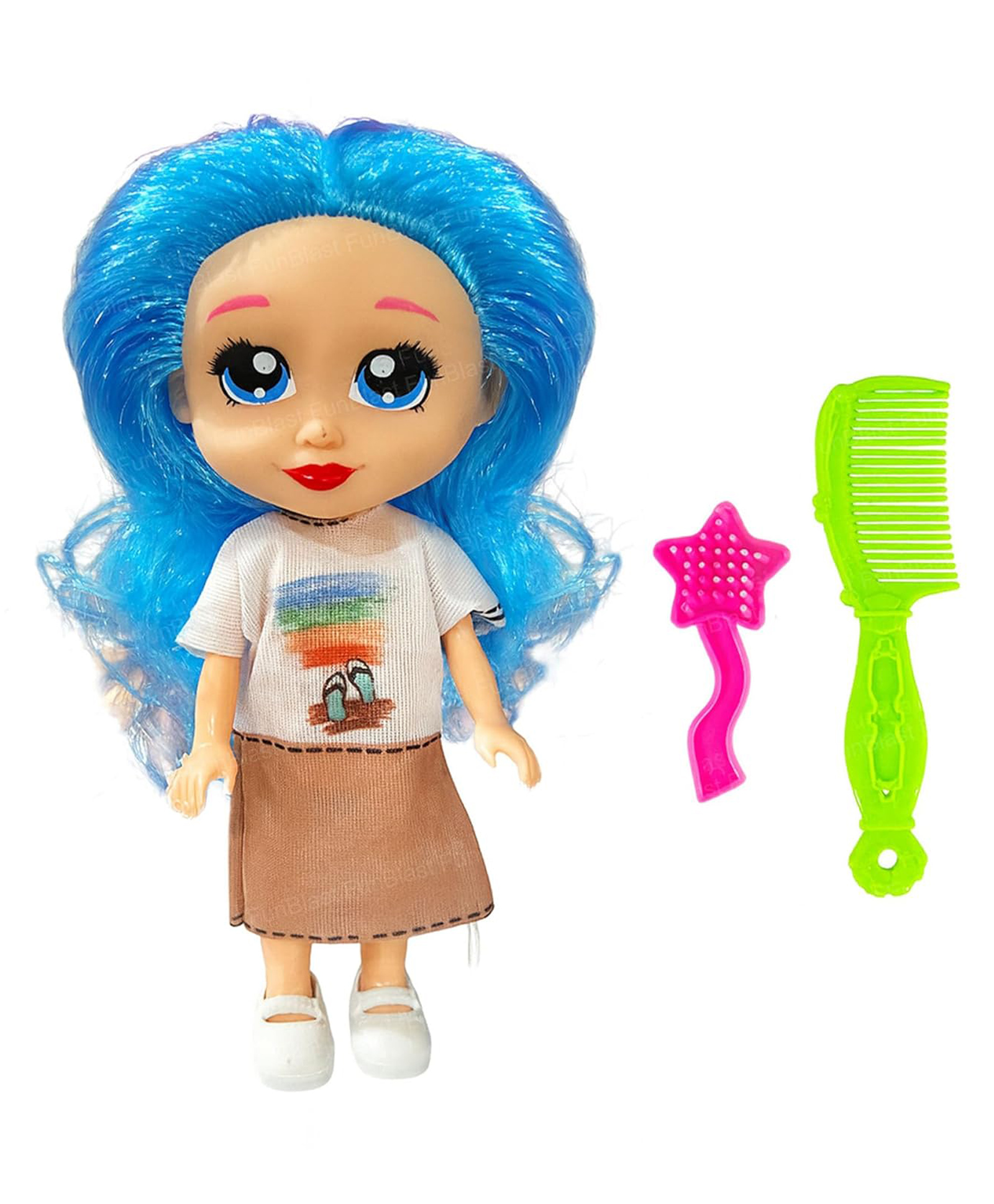FunBlast Height 15 cm Realistic Cute Doll with Long Hair, Beautiful Dress and Comb for Kids Pack of 1 Doll (Random Color)-image-2