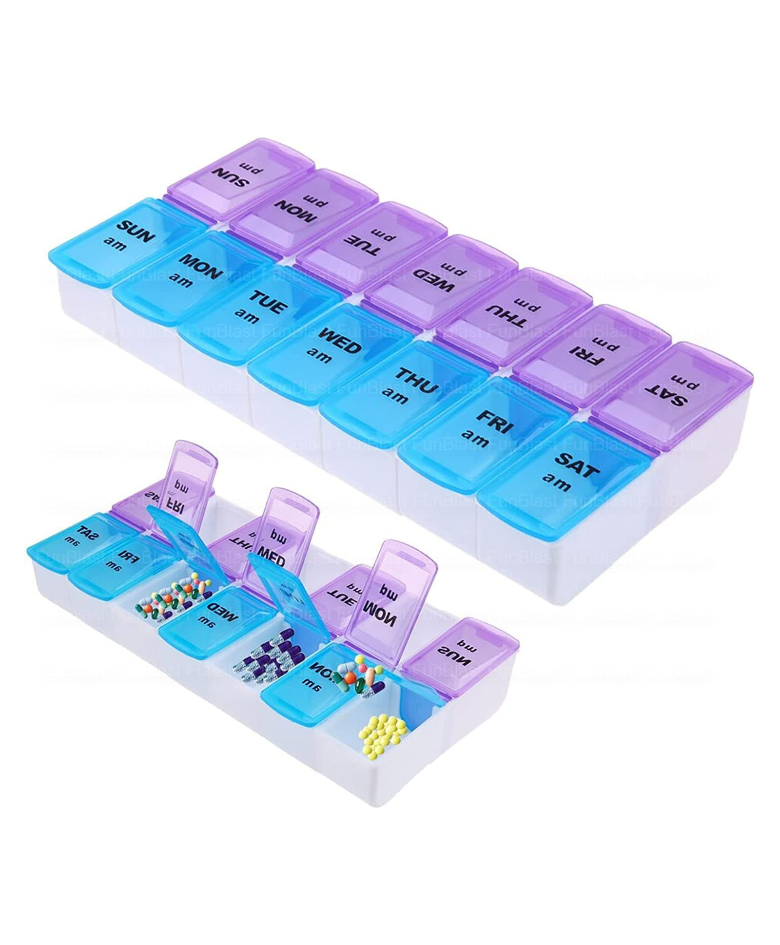 FunBlast Weekly Pill Organizer Box for Tablets, Vitamins & Capsules Pack of 1 - 14 Compartments (Multicolor)-image-35