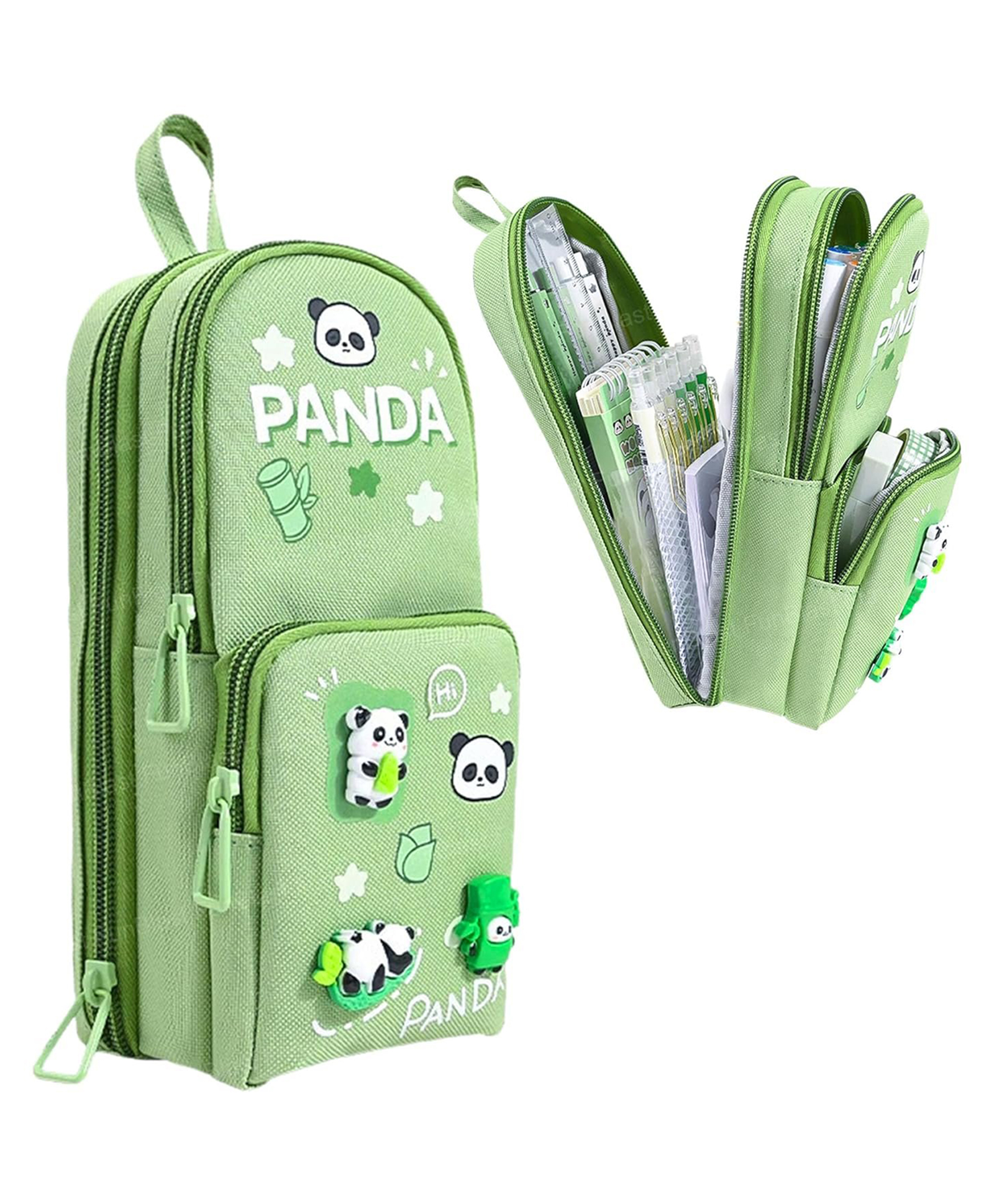 FunBlast Cute Panda Theme Triple Compartment Pouch - Green-picture-25