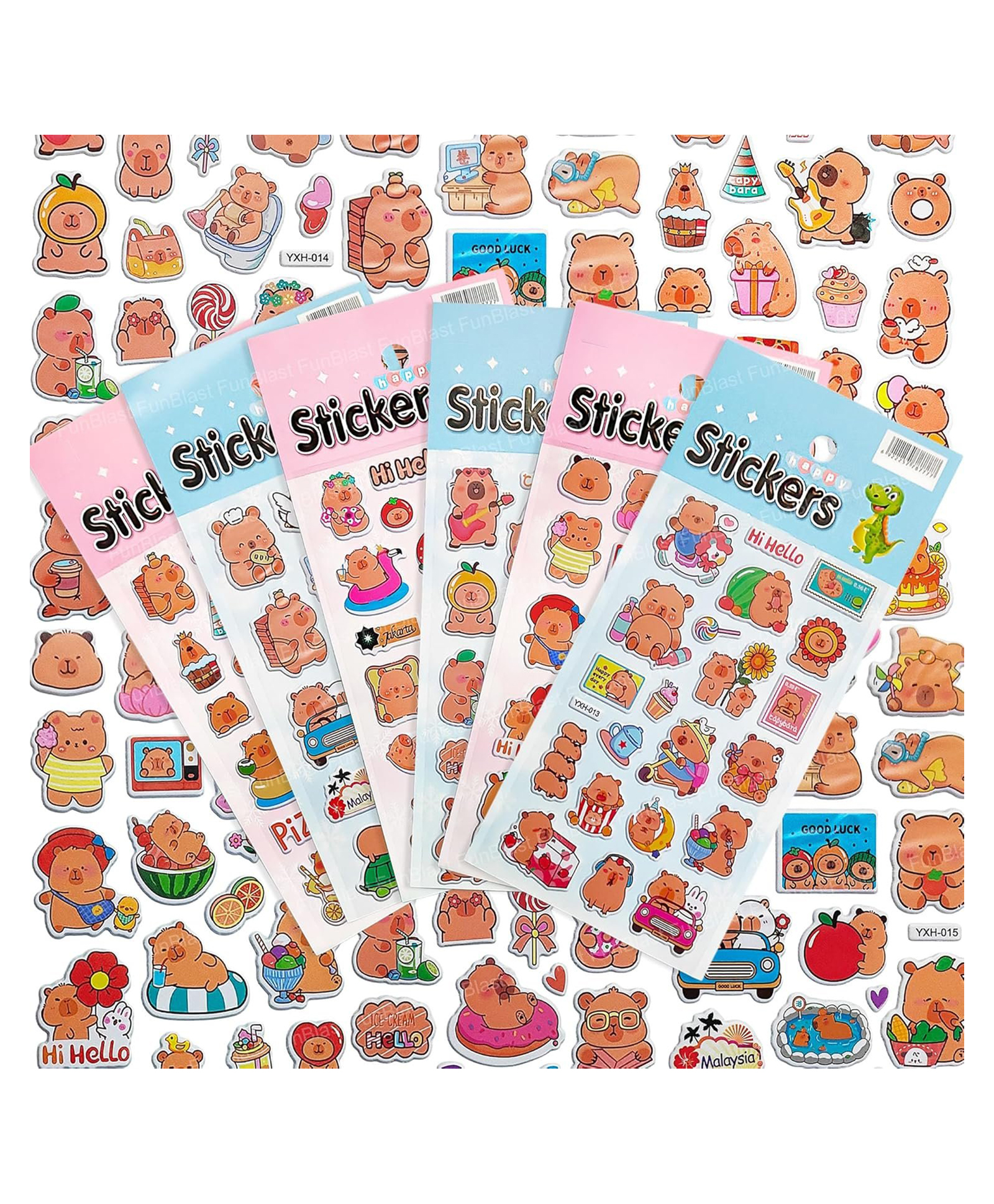 FunBlast Cute Capybara 3D Self-Adhesive Stickers for Decoration 6 Sheets, 120+ Stickers (Multicolor)-image-48