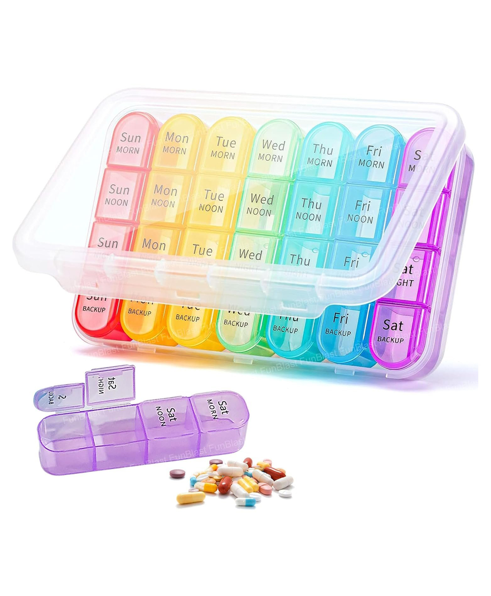 FunBlast Weekly Pill Organizer Box for Tablets, Vitamins & Capsules Pack of 1 - 28 Compartments (Multicolor)-image-42