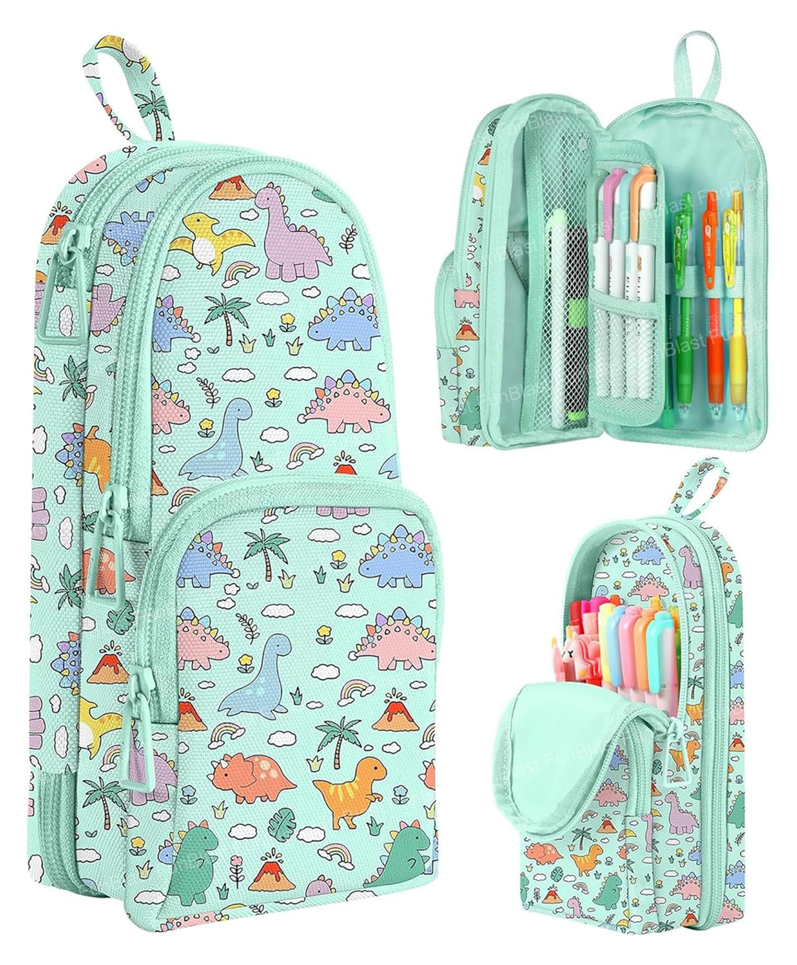 FunBlast Cute Dinosaur Theme Triple Compartment Pouch for Kids -Pack of 1 (Multicolor)-image-44
