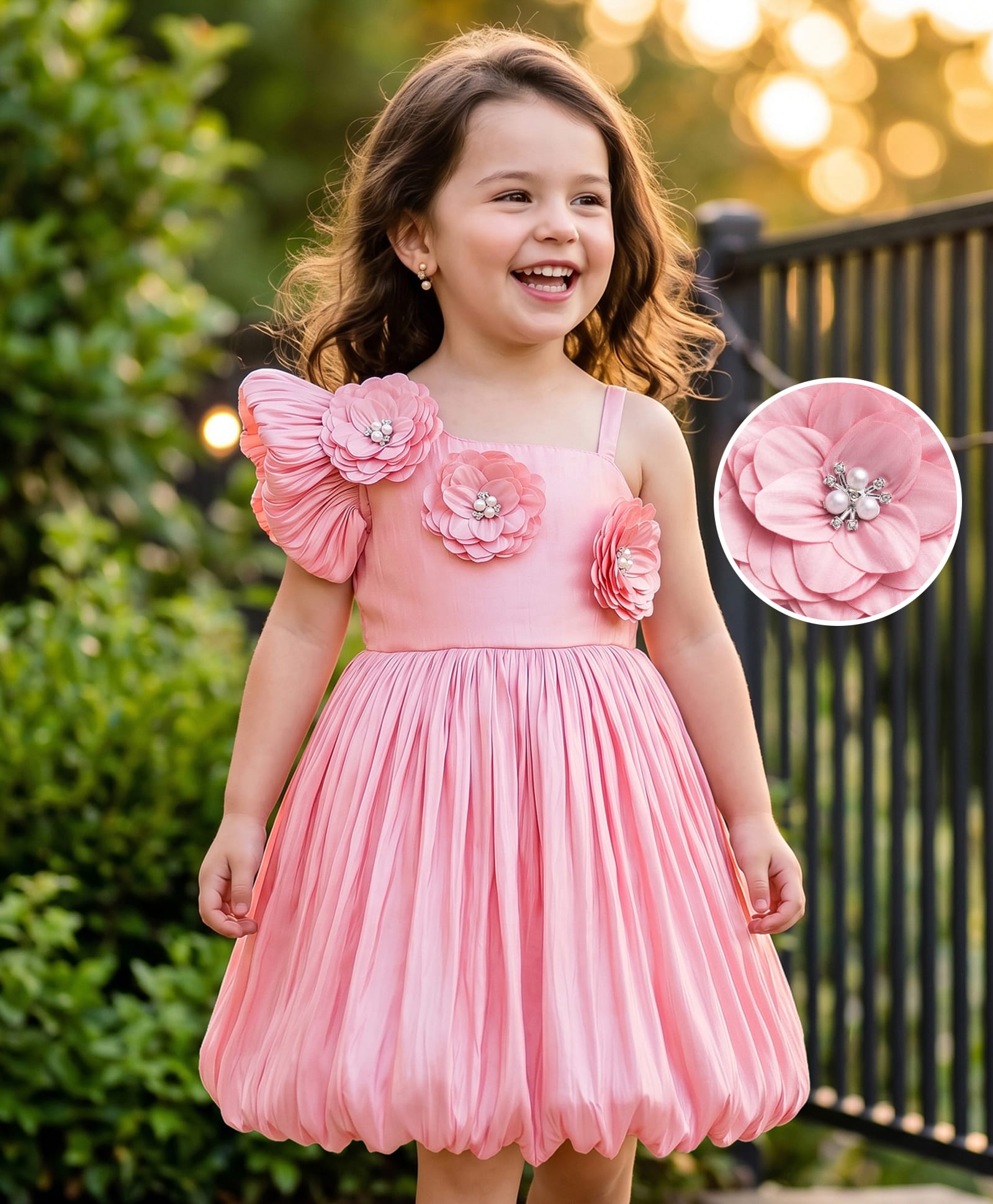 Mark & Mia Woven One Shoulder Sleeves Party Dress with Floral Applique - Peach-image-20