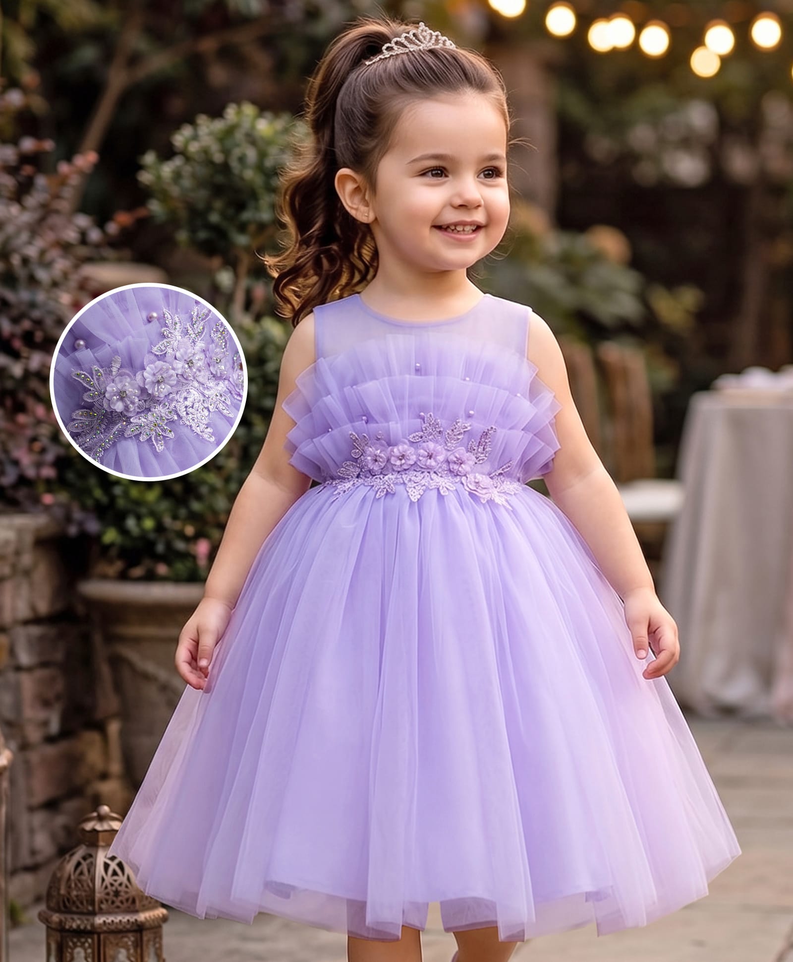 Mark & Mia Woven Sleeveless Party Dress With Embellished Floral Detailing - Lavender-image-44