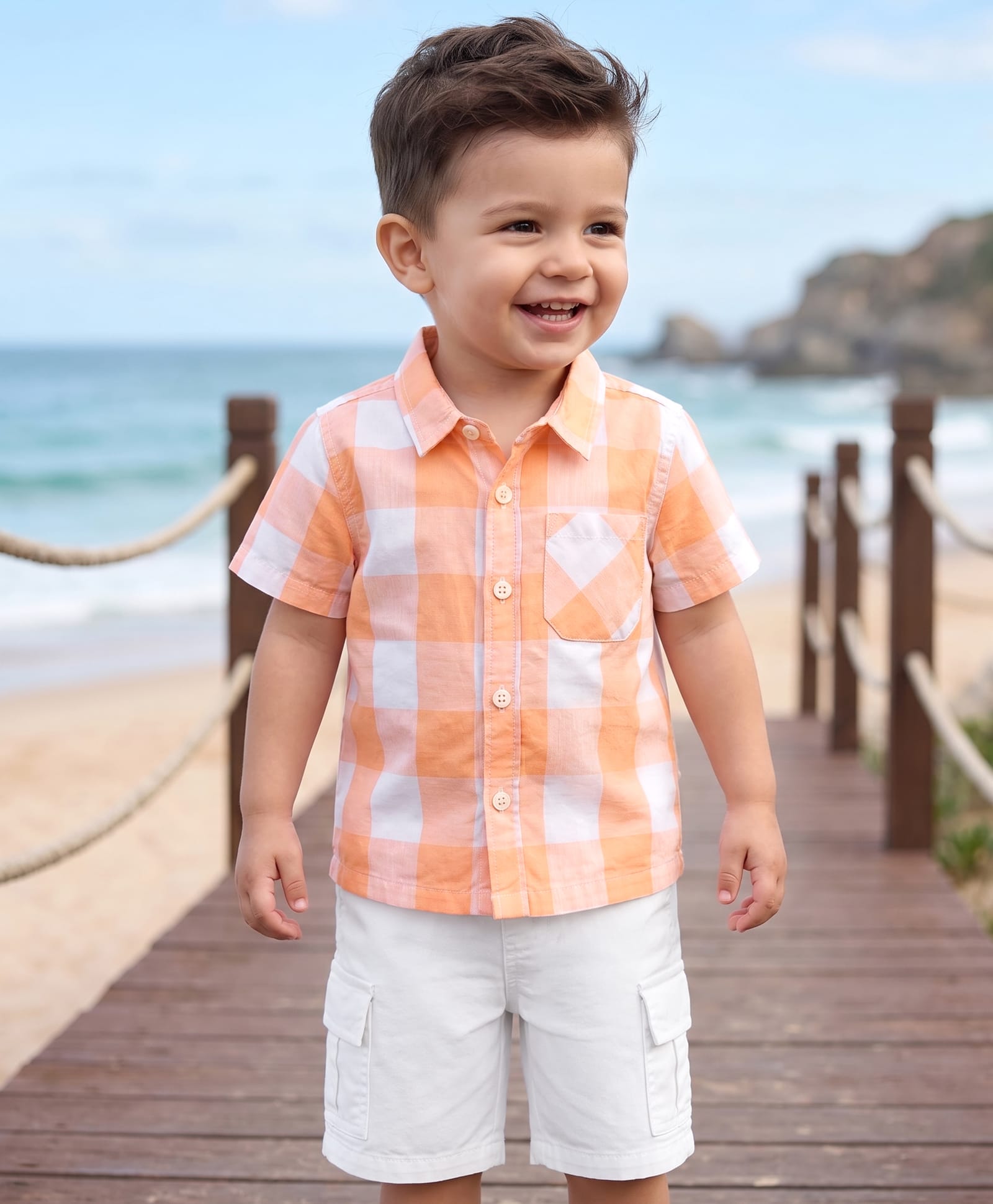 Babyhug Cotton Woven Half Sleeves Checks Shirt & Shorts - Multicolor-image-9