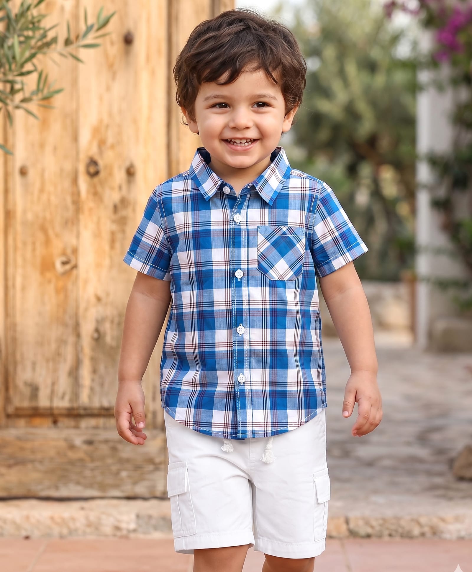 Babyhug Cotton Woven Half Sleeves Checked Shirt & Cargo Shorts Set - Multicolor-image-35