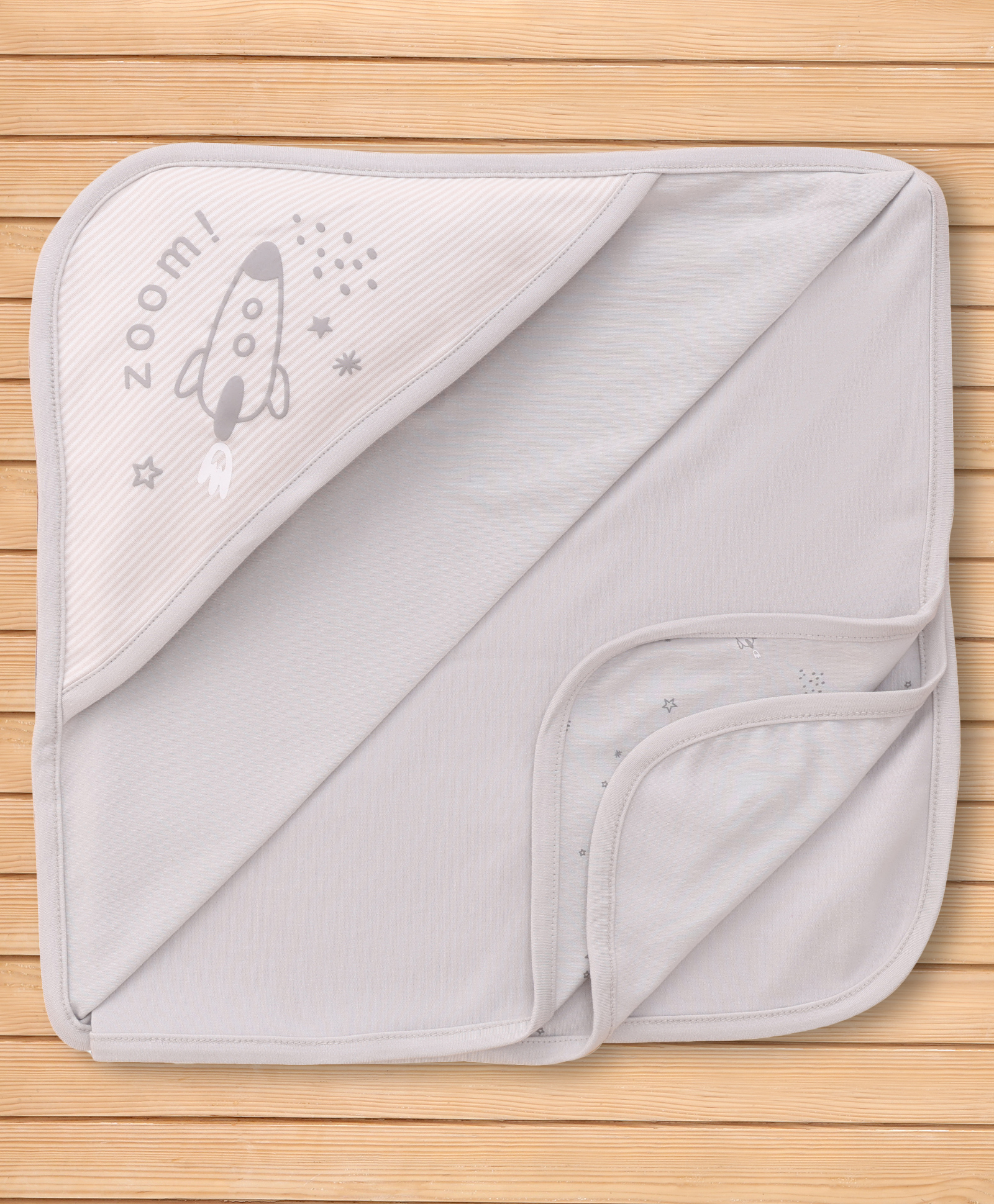 Pink Rabbit Interlock Knit Towel & Wrappers With Rocket Print L 82 x B 81 cm - Light Grey-image-34