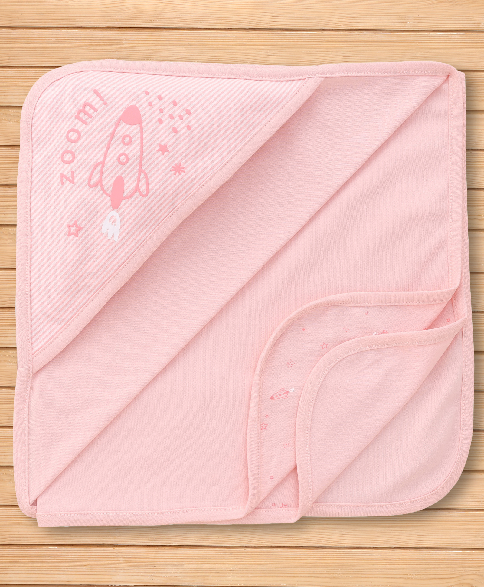 Pink Rabbit Interlock Knit Towel & Wrappers With Rocket Print L 82 x B 81 cm - Peach-image-36