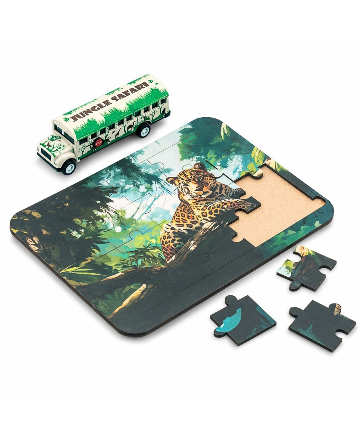 Shinsei Wild Wonders 2-in-1 Pull Back Toy Bus With 20 Pieces Leopard Puzzle - Grey.-image-10