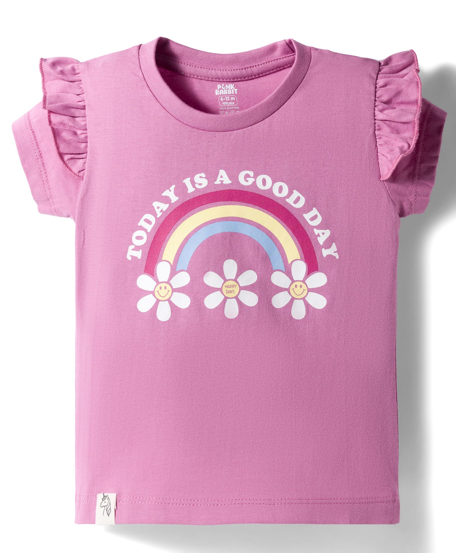 Pink Rabbit Sinker Knit Half Sleeves T-Shirt With Floral Print - Dark Pink-image-18