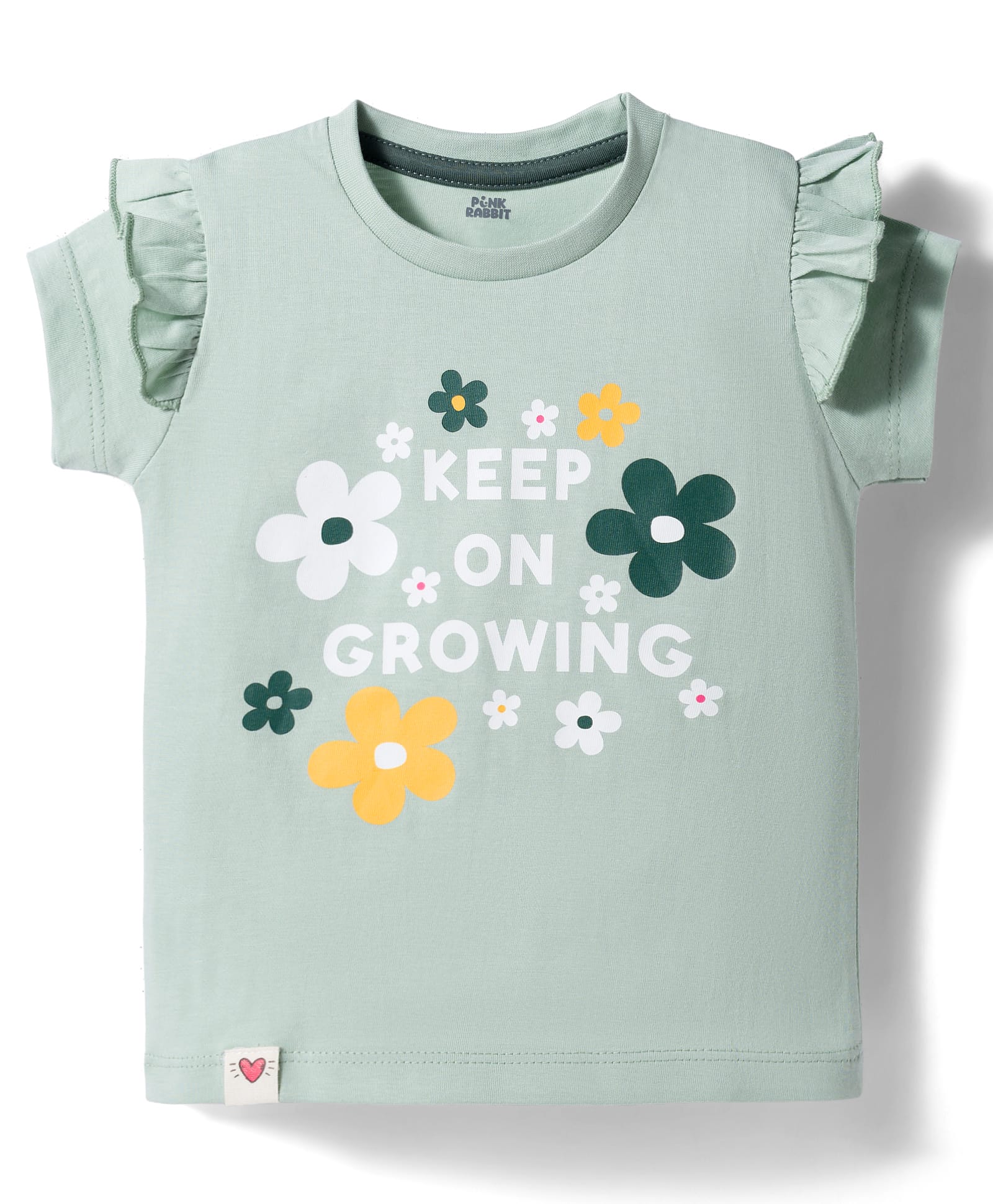Pink Rabbit Sinker Knit Half Sleeves T-Shirt With Floral Print - Green-image-42