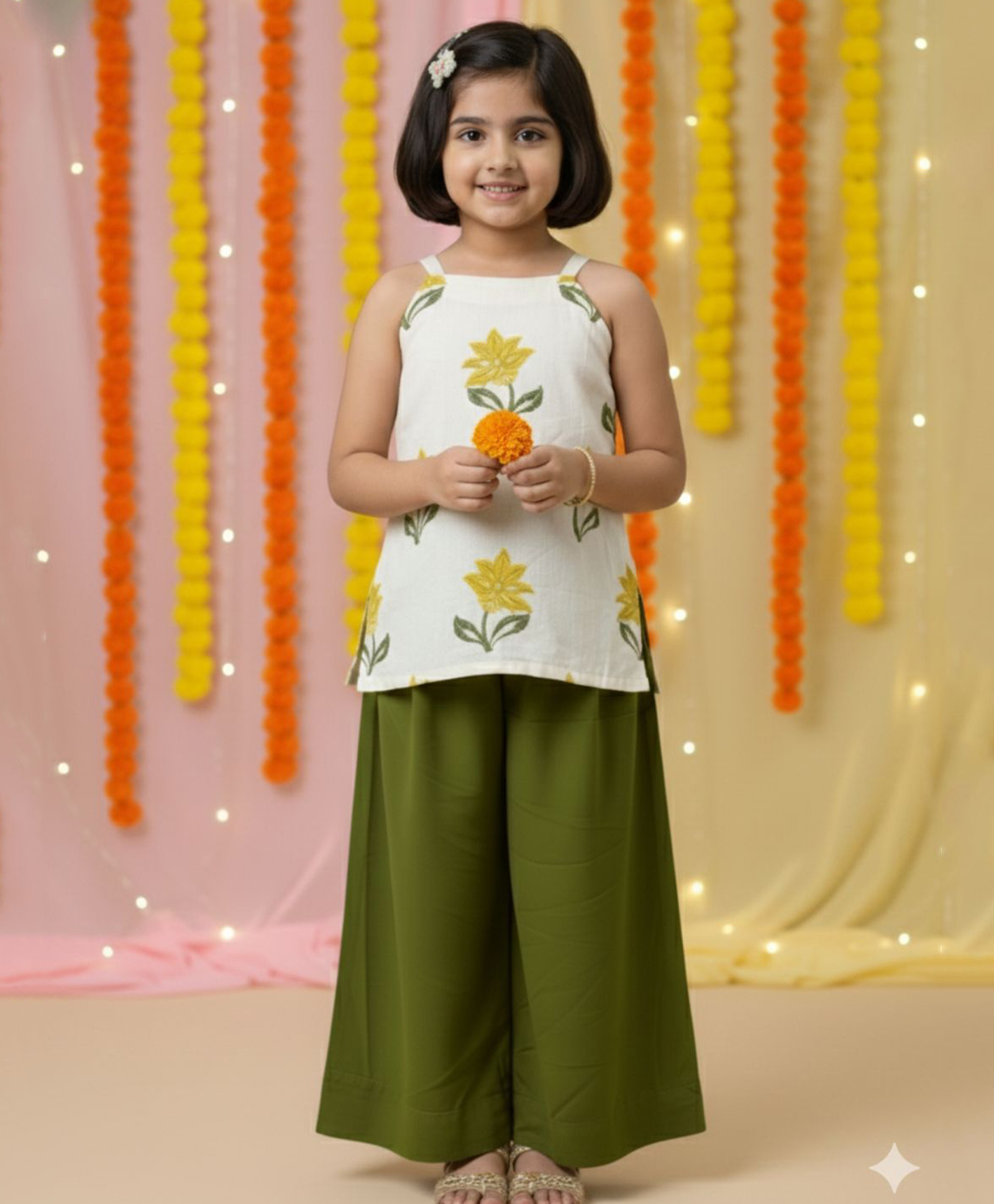 Jilmil Cotton Silk Knit Sleeveless Floral Embroidered Top & Palazzo Set - White-picture-49