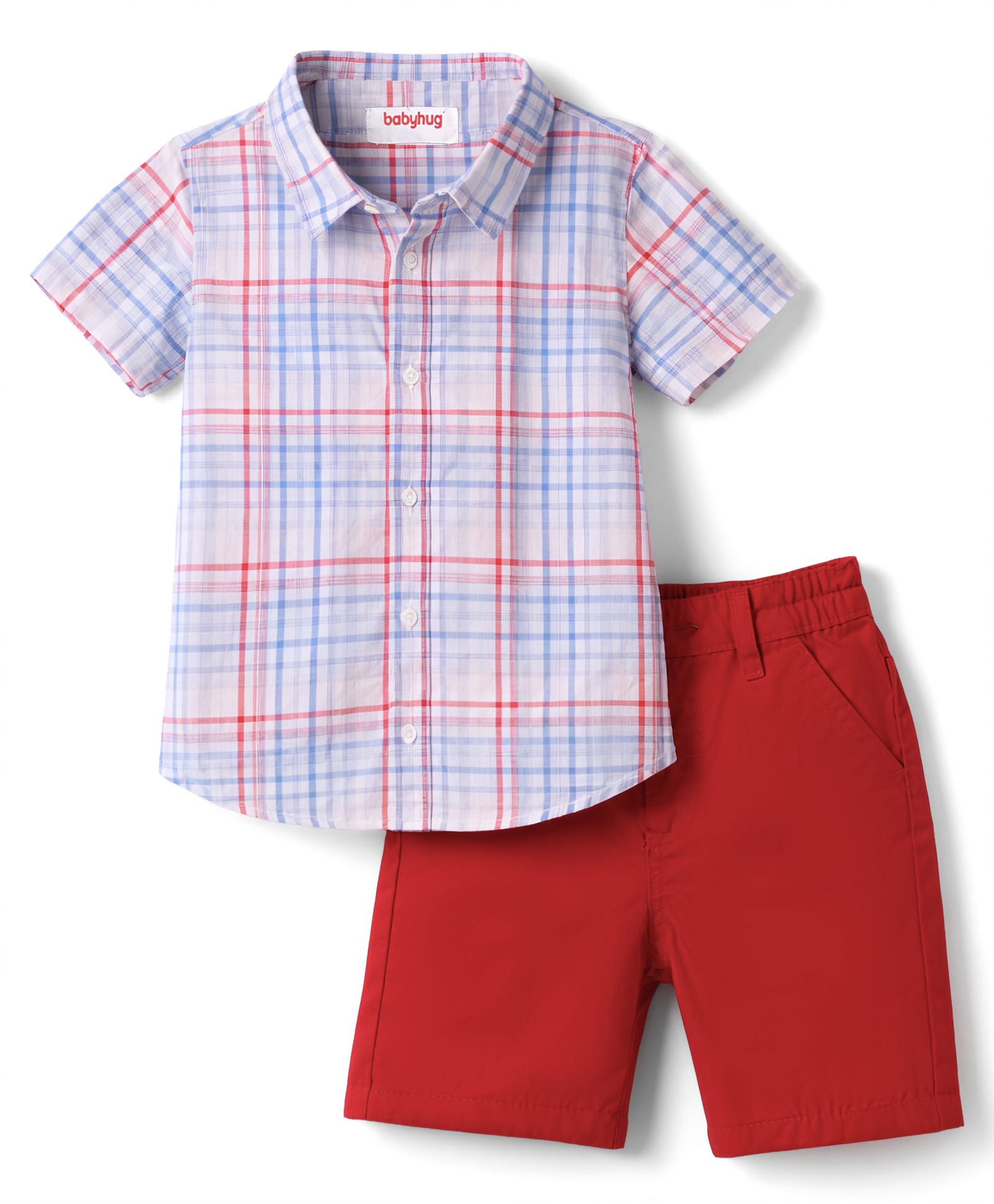 Babyhug Cotton Woven Half Sleeves Checks Shirt & Denim Shorts Set - Multicolor-image-44