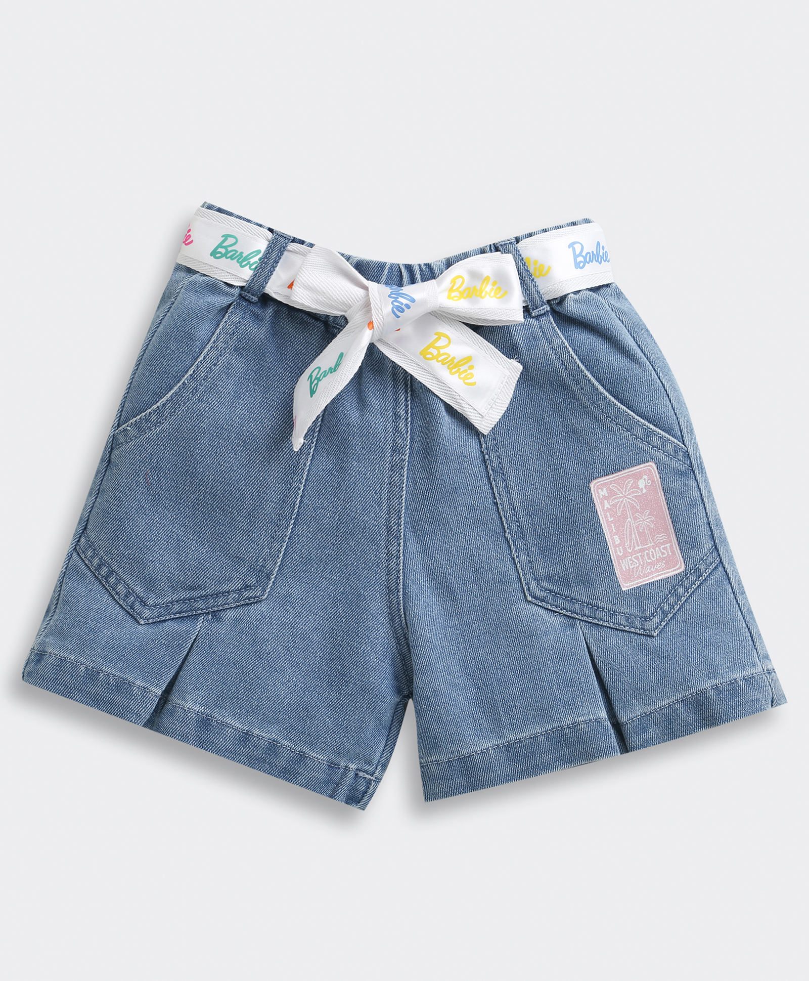 Barbie by Tiny Girl Cotton Woven Mattel Featuring Barbie Malibu West Coast Text Patch Detailed Shorts - Blue-picture-17