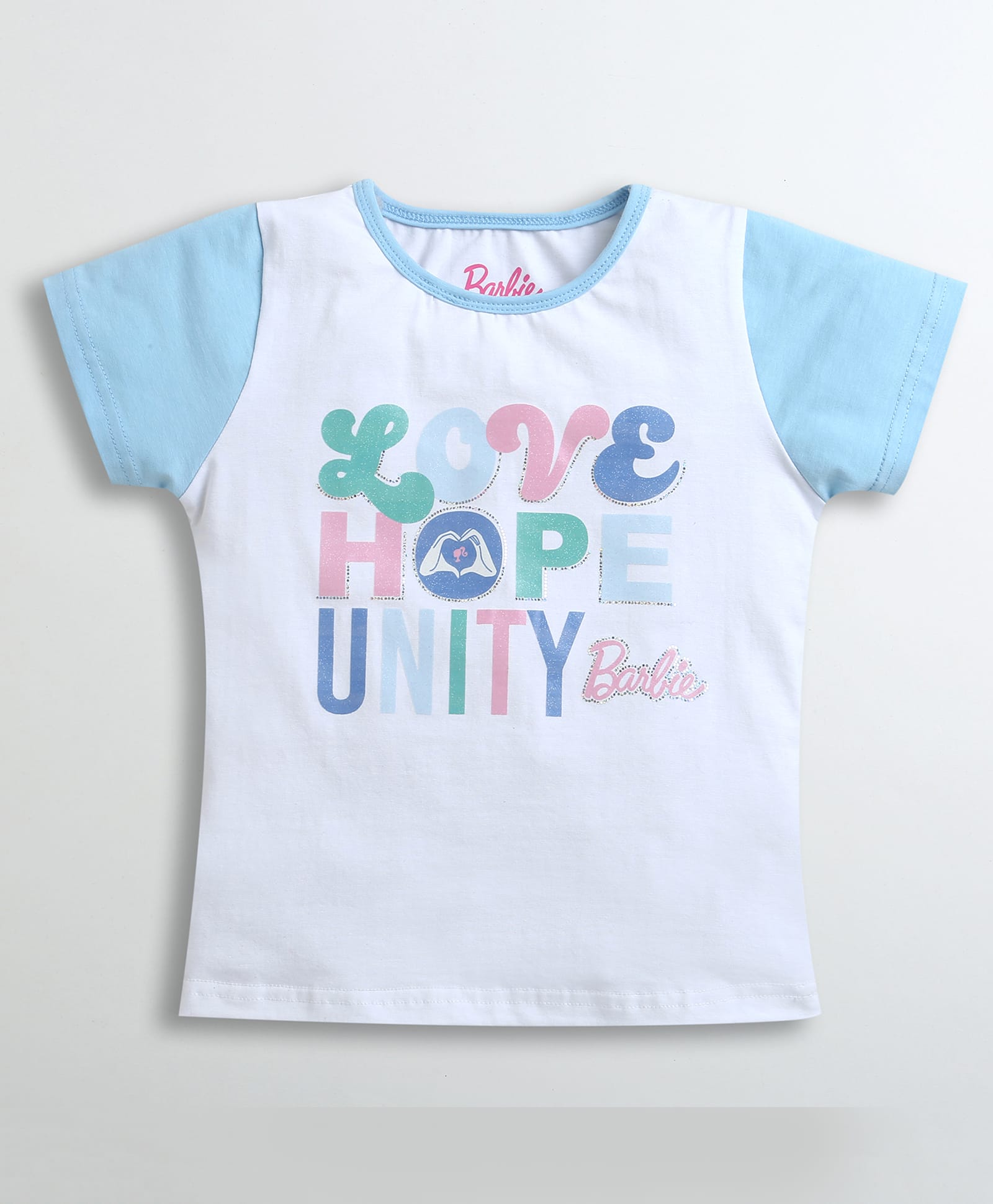 Barbie by Tiny Girl Woven Mattel Featuring Half Sleeves Barbie Love Hope Unity Text Printed Top - White-picture-33