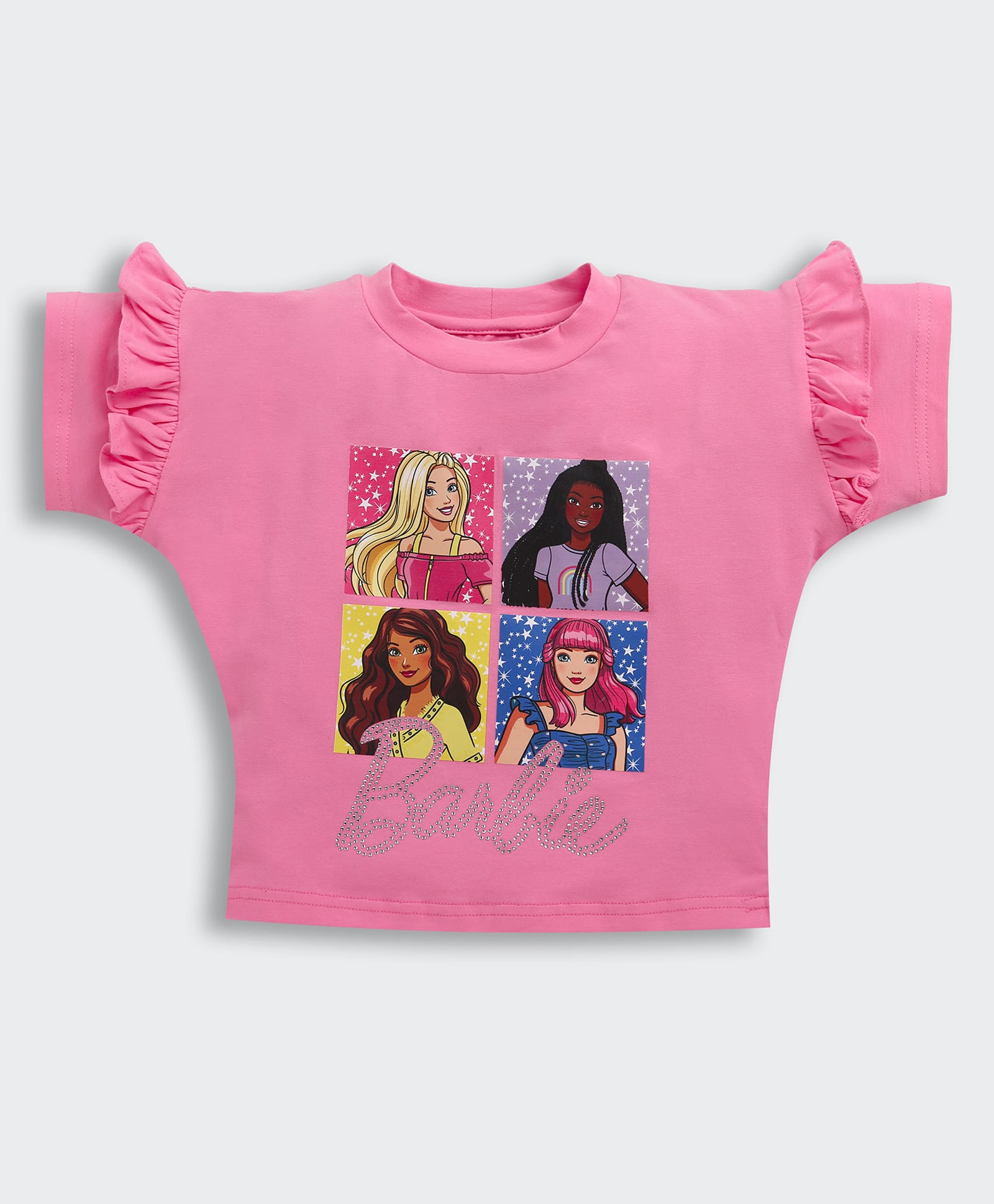 Barbie by Tiny Girl Woven Mattel Featuring Half Sleeves Barbie Characters Printed Crop Top - Pink-picture-31