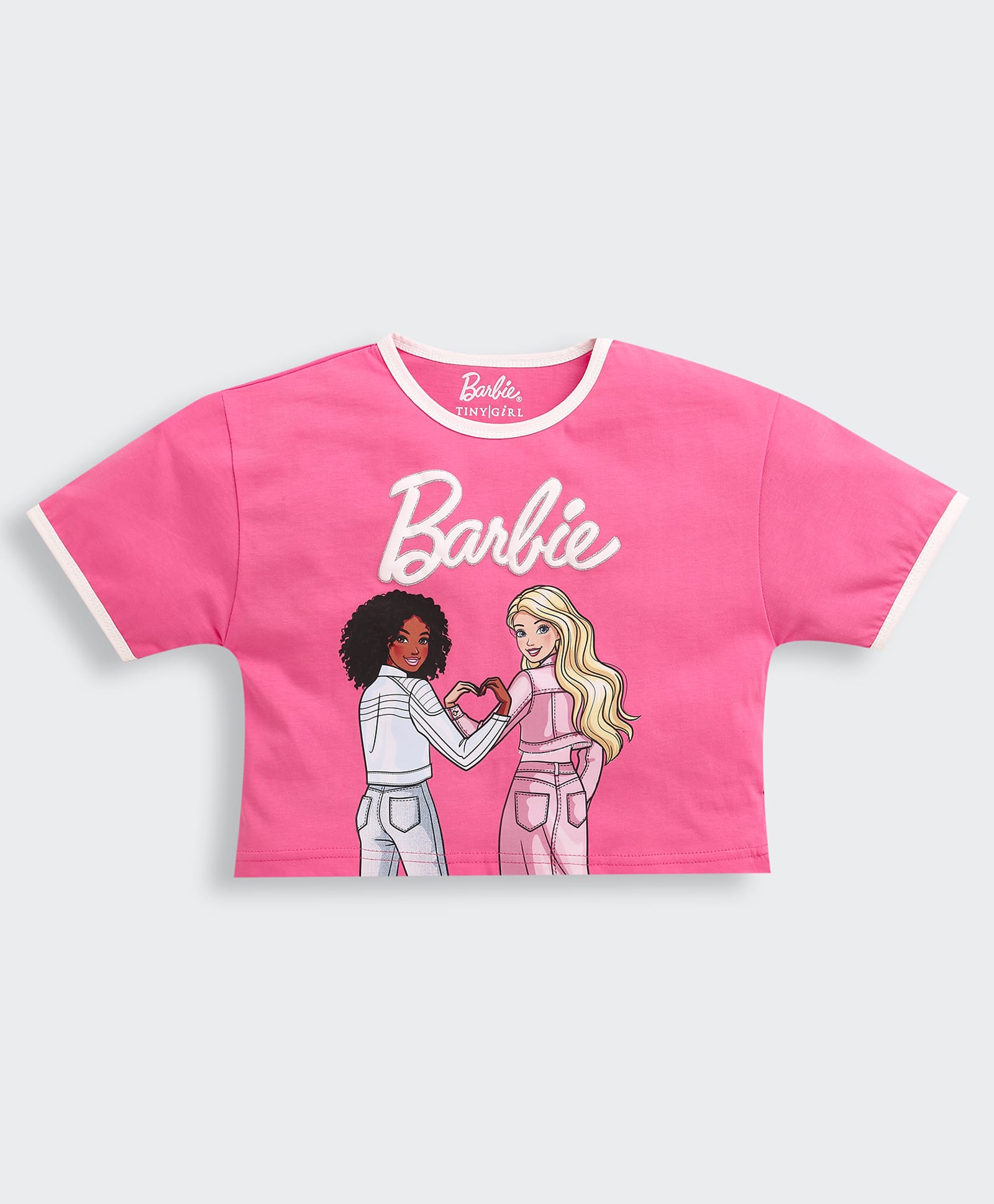 Barbie by Tiny Girl Cotton Woven Mattel Featuring Half Sleeves Barbie Characters Printed Crop Top - Pink-picture-33