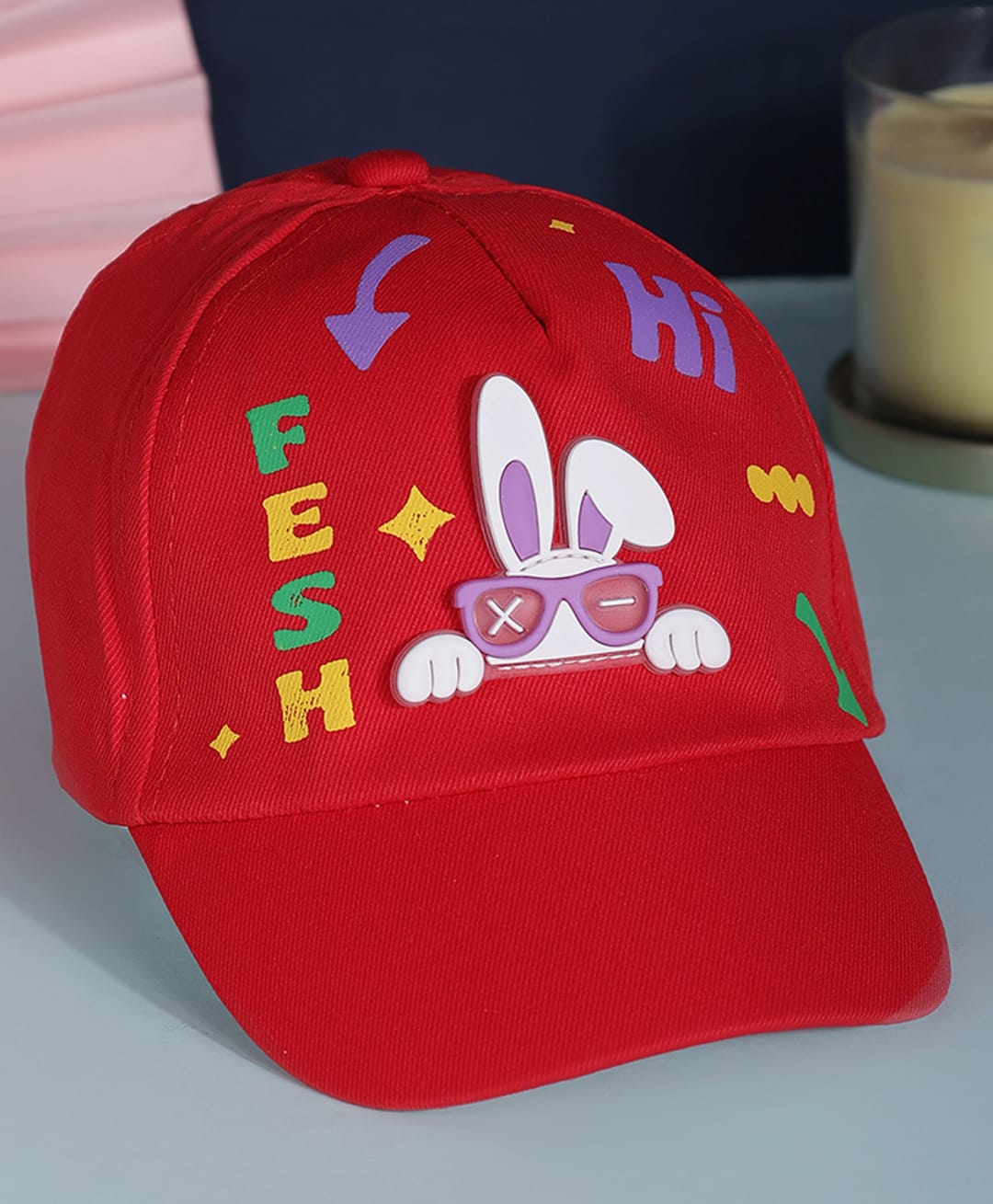 PASSION PETALS Cotton Bunny Applique Baseball Cap - Red - Circumference - 46cm