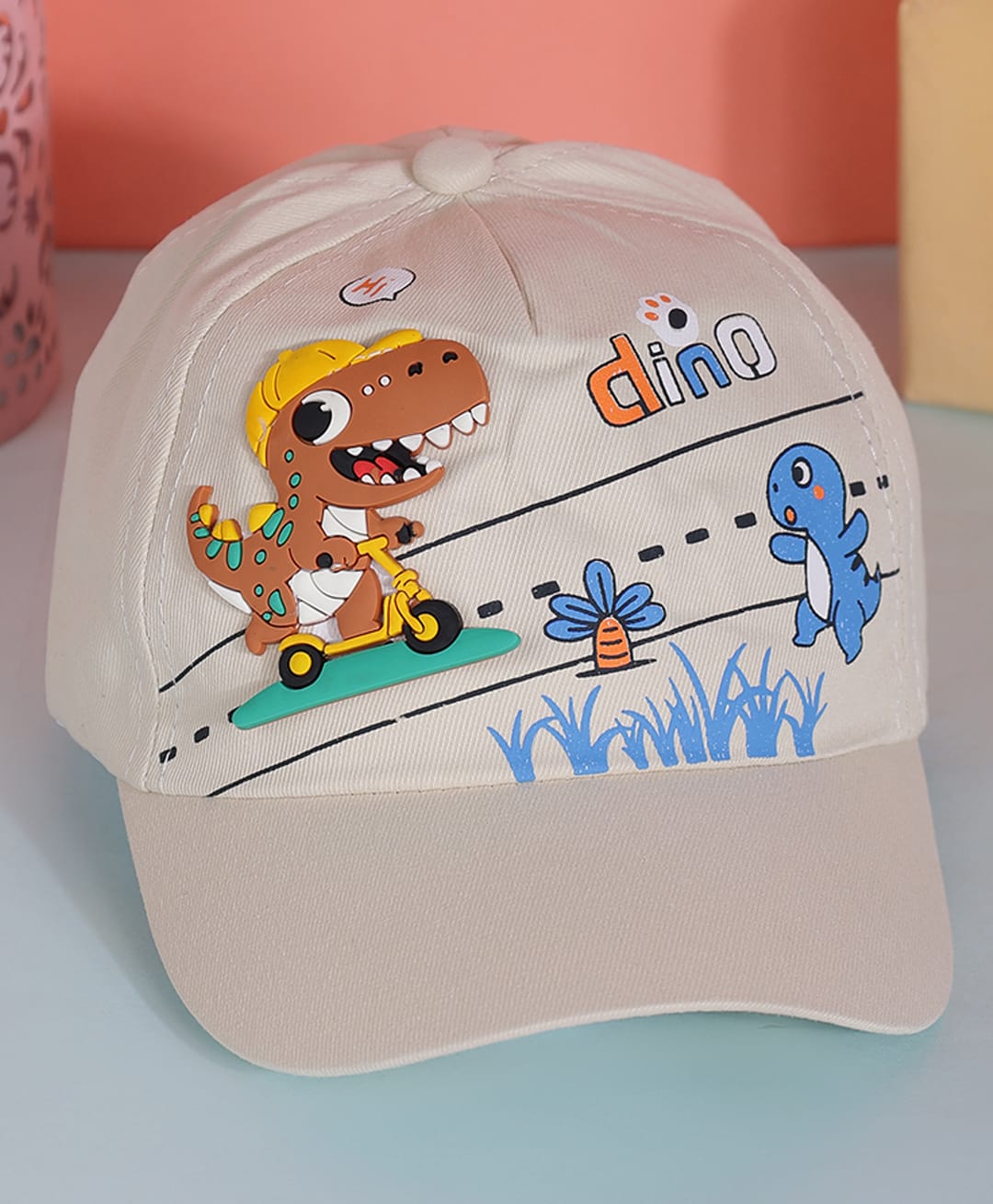 PASSION PETALS Dinosaur Applique Baseball Cap - Beige - Circumference - 46cm-picture-13