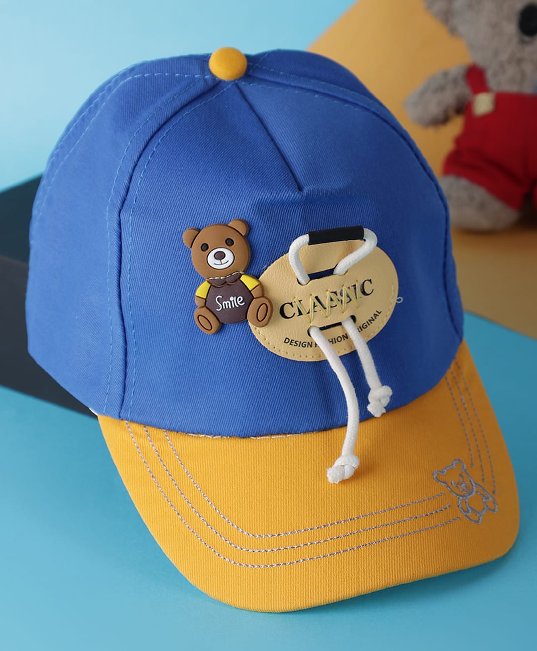 PASSION PETALS Teddy Applique Baseball Cap - Blue & Yellow - Circumference - 46cm