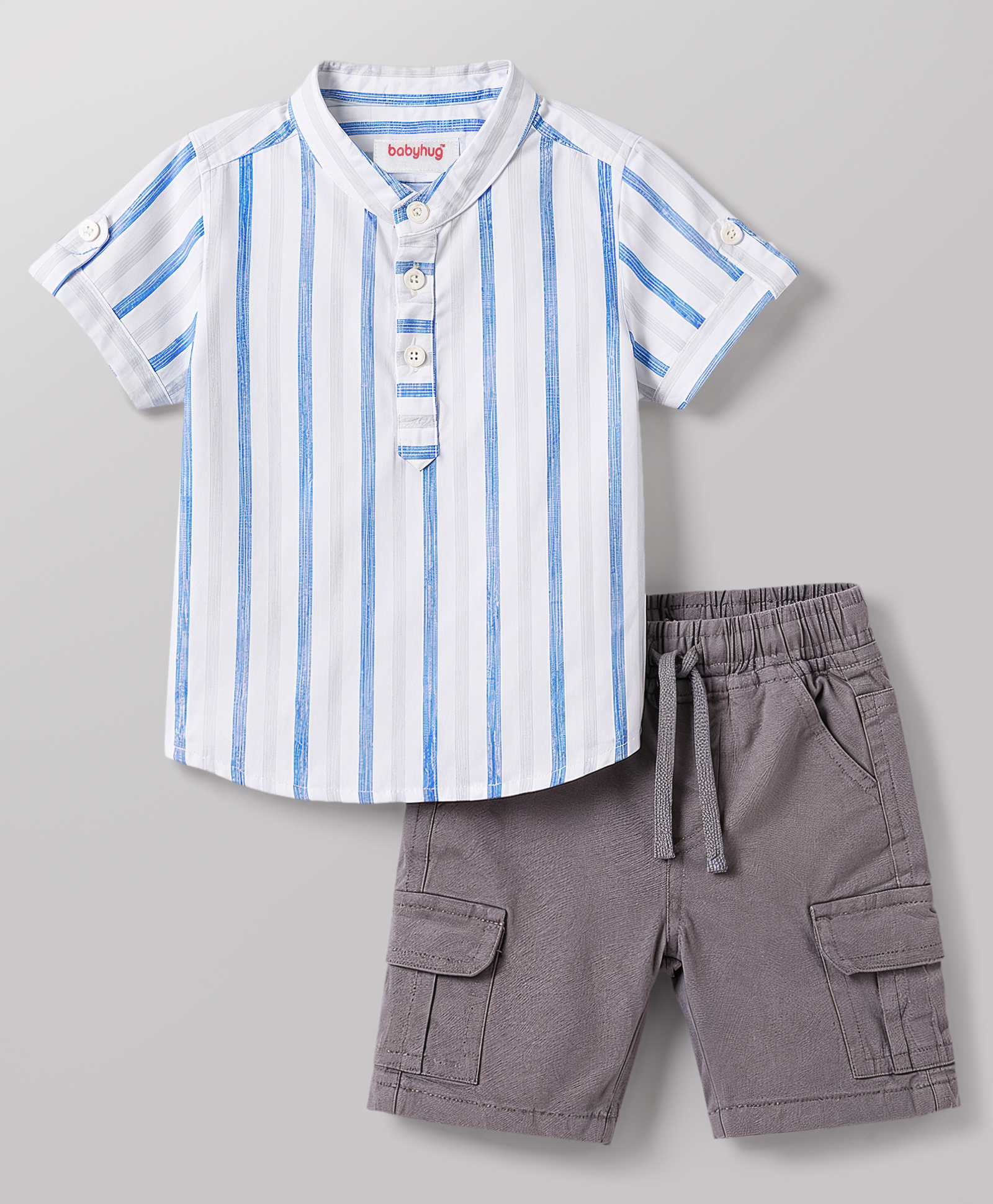 Babyhug Cotton Woven Half Sleeves Striped Shirt & Shorts Set - Multicolor-image-32