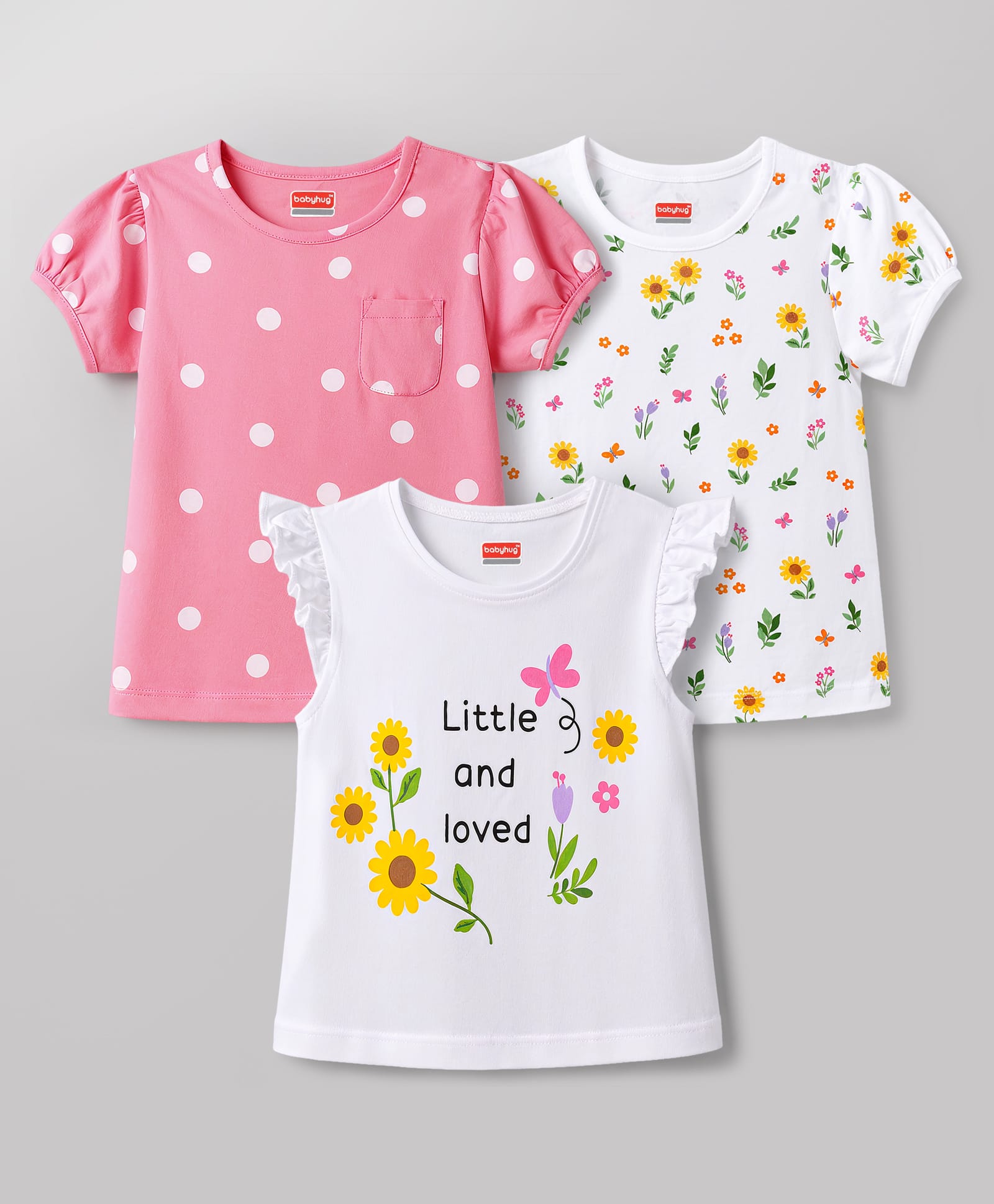 Babyhug Cotton Knit T-Shirts Half Sleeves with Graphics Multi Color 18-24 Months Pack of 3-image-45