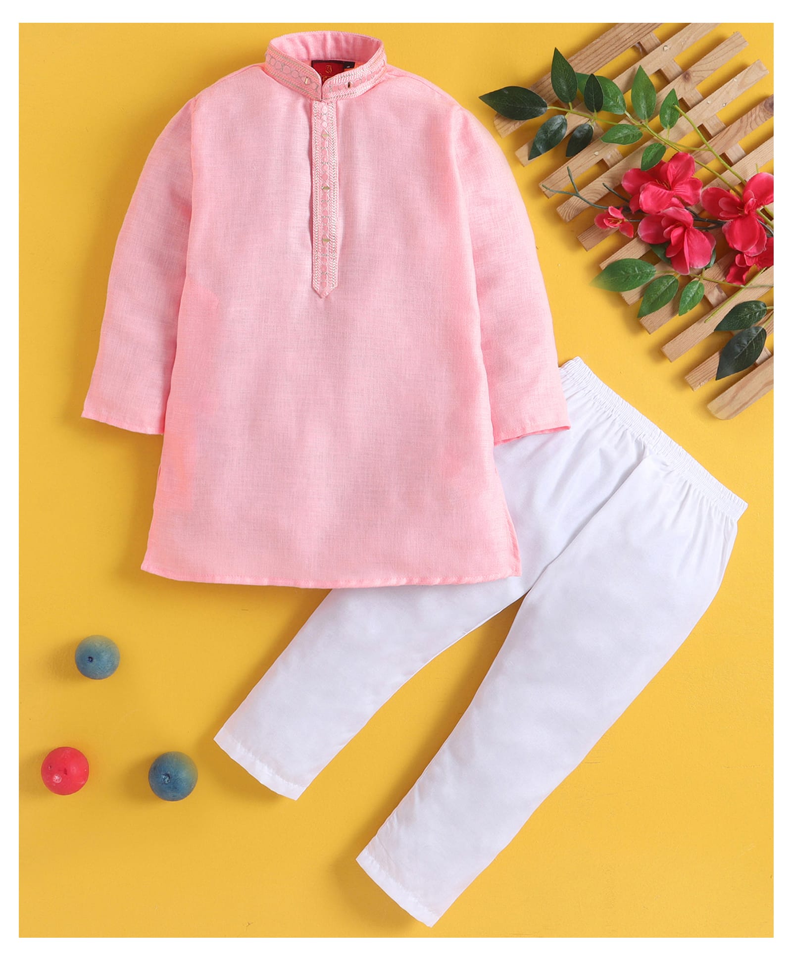 Jeet Ethnics Cotton Blend Knit Full Sleeves Gota Lace Embellished Kurta Pyjama Set - Pink-picture-19