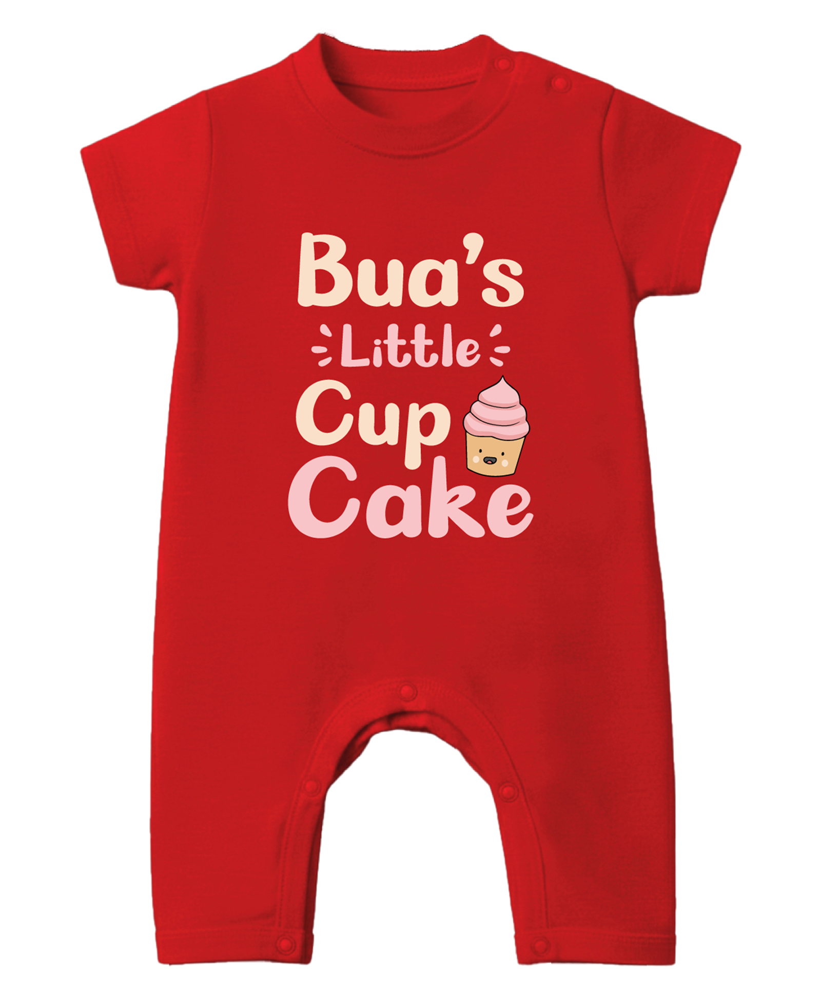 Baby Buzz 100% Cotton Knit Half Sleeves Buas Cup Cake Text Printed Romper - Red-image-15