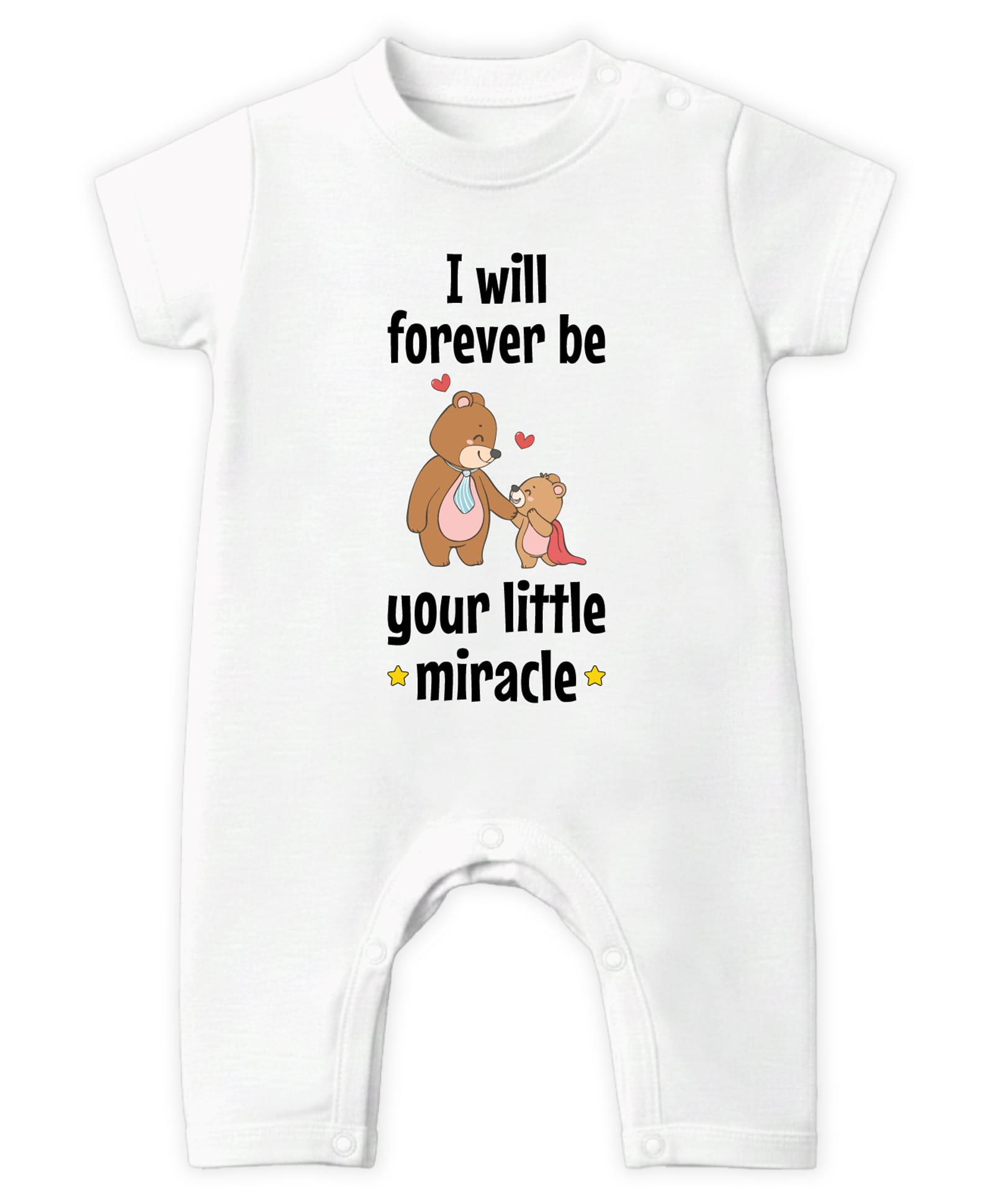 Baby Buzz 100% Cotton Knit Half Sleeves I Will Forever Be Your Little Miracle Text Printed Romper - White-image-34