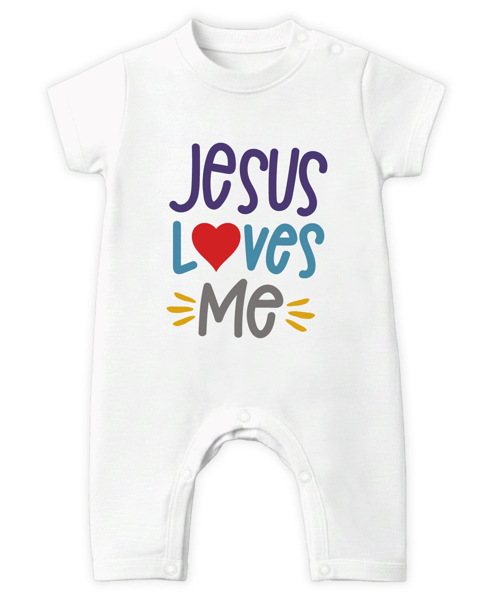 Baby Buzz 100% Cotton Knit Half Sleeves Jesus Loves Me Text Printed Romper - White-image-35