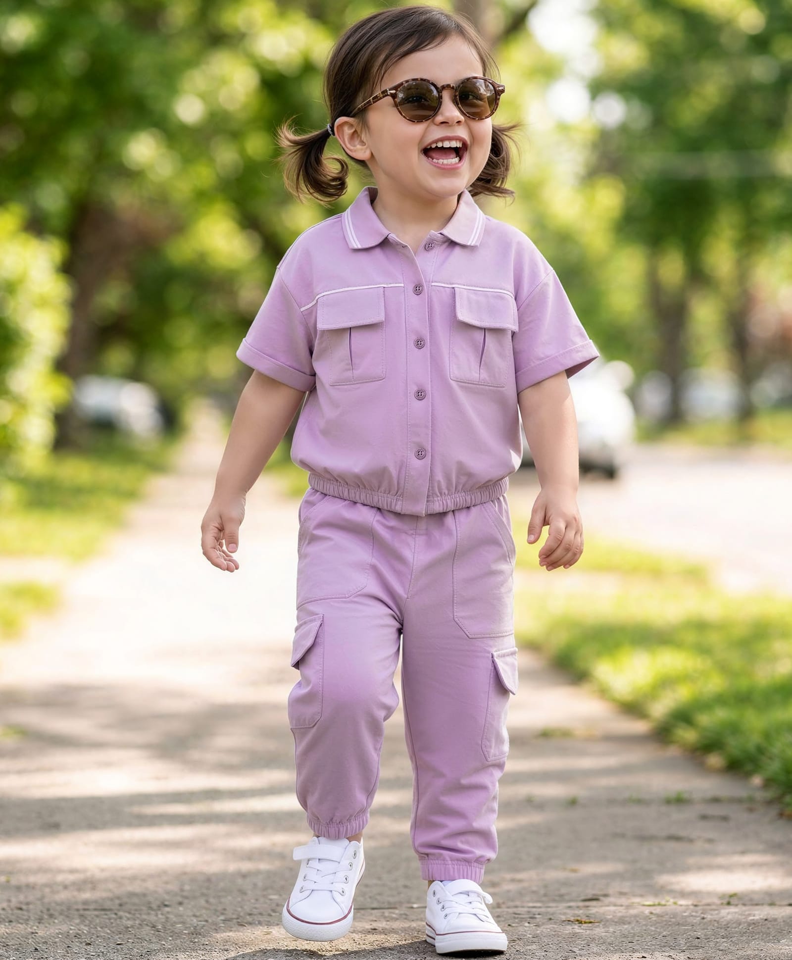 Babyhug Terry Knit Half Sleeves Solid Top & Trouser Set - Purple-image-38