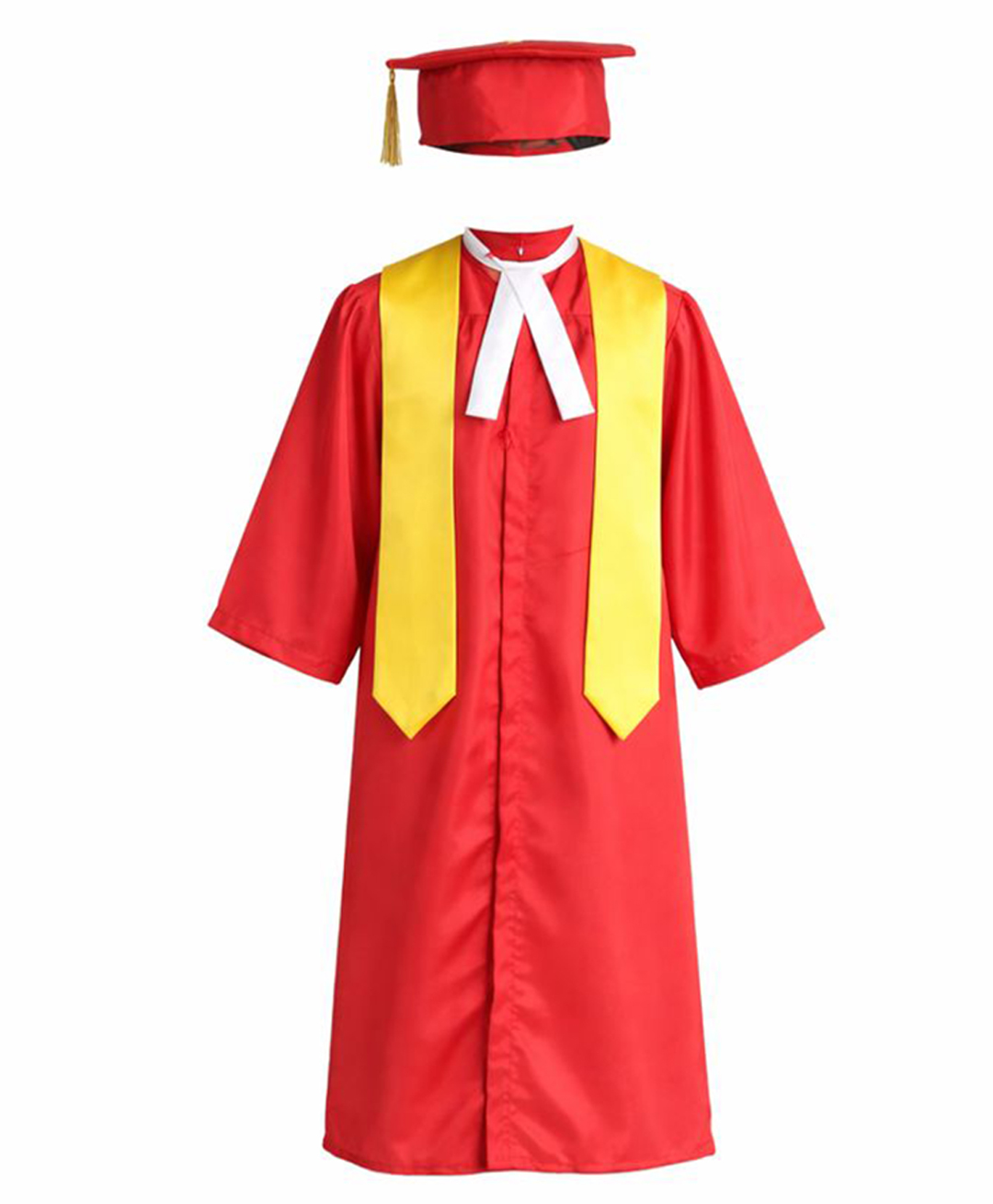Itsmycostume Full Sleeves Graduation Gown Costume With Cap & Sash - Red & Yellow