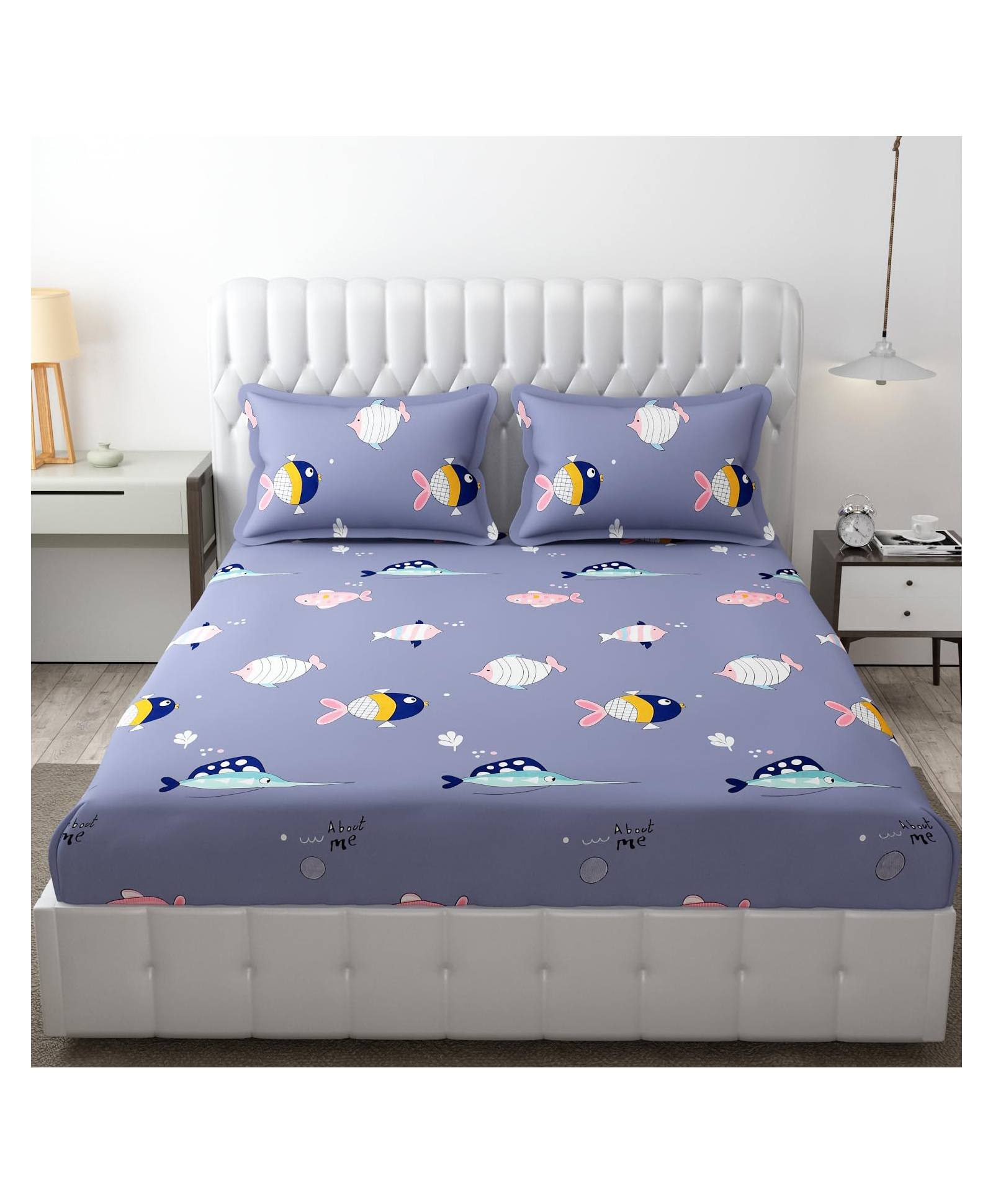Filymore Kids Purple Fish Double bedsheet 244 TC Made with Pure Microfiber Purple Colour Bedsheet for Double Bed with 2 Pillow Cover (Purple)-image-41