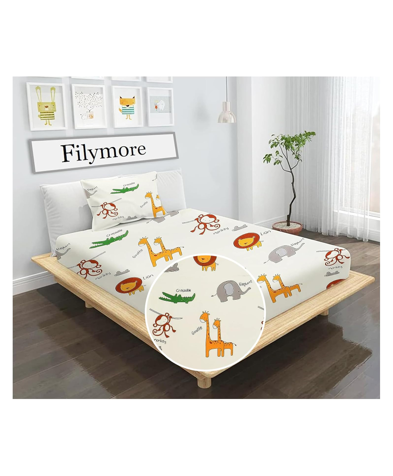 Filymore Kids Animal Single bedsheet 244 TC Made with Pure Microfiber Off White Colour Bedsheet for Single Bed with 1 Pillow Cover (Size - 90X60 inchs)-image-16