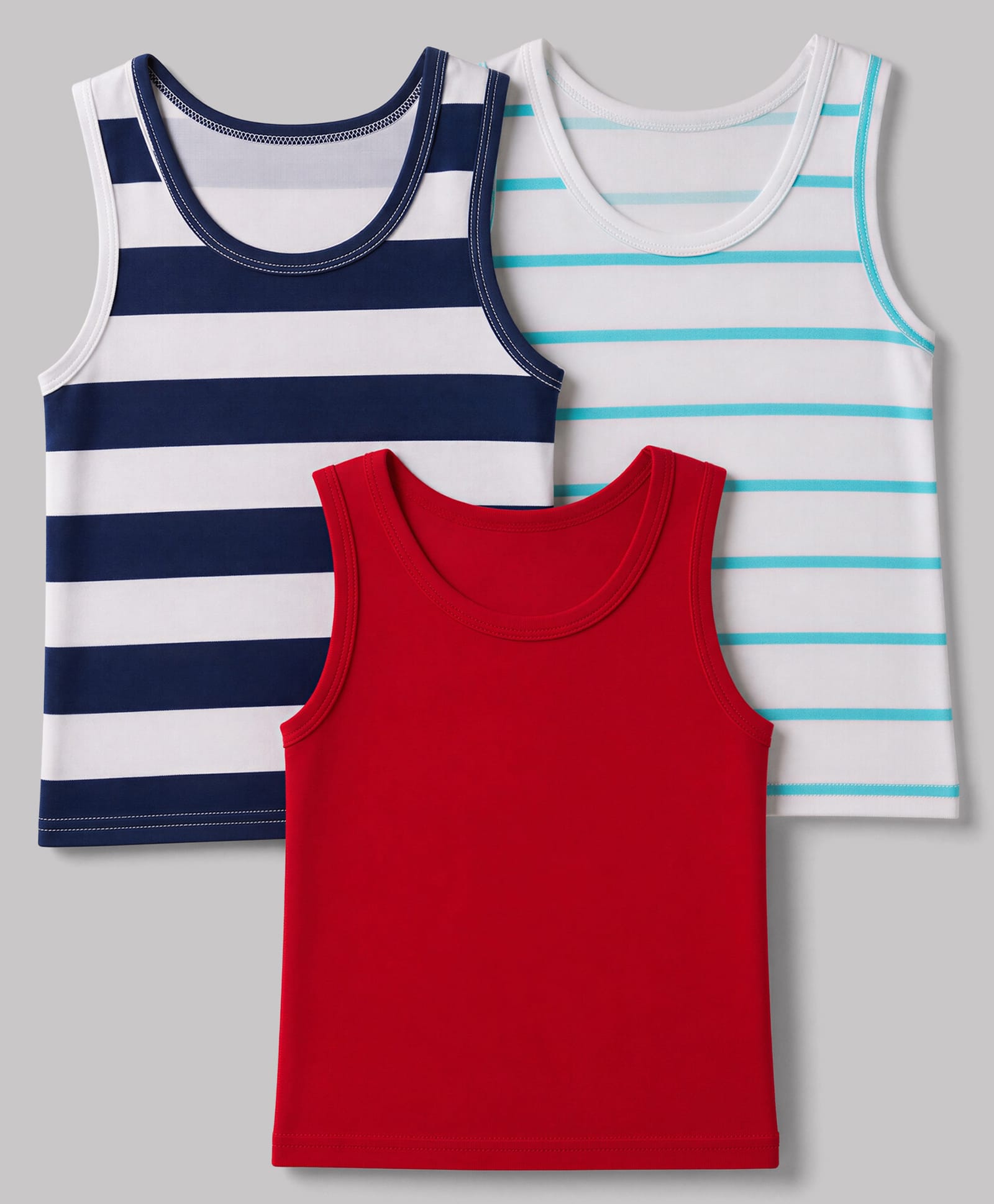 Babyhug Cotton Single Jersey Knit Sleeveless Striped Printed Sando Pack of 3 - Blue, Red , Light Blue-picture-18