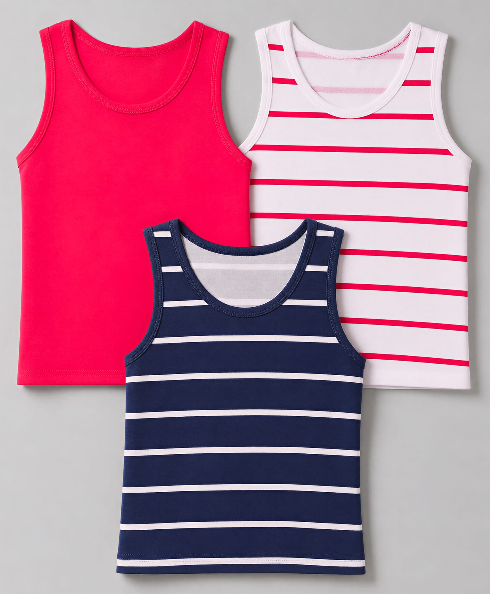 Babyhug 100% Cotton Knit Striped Sleeveless Vests Pack of 3 -white, Navy Blue & Pink-image-43