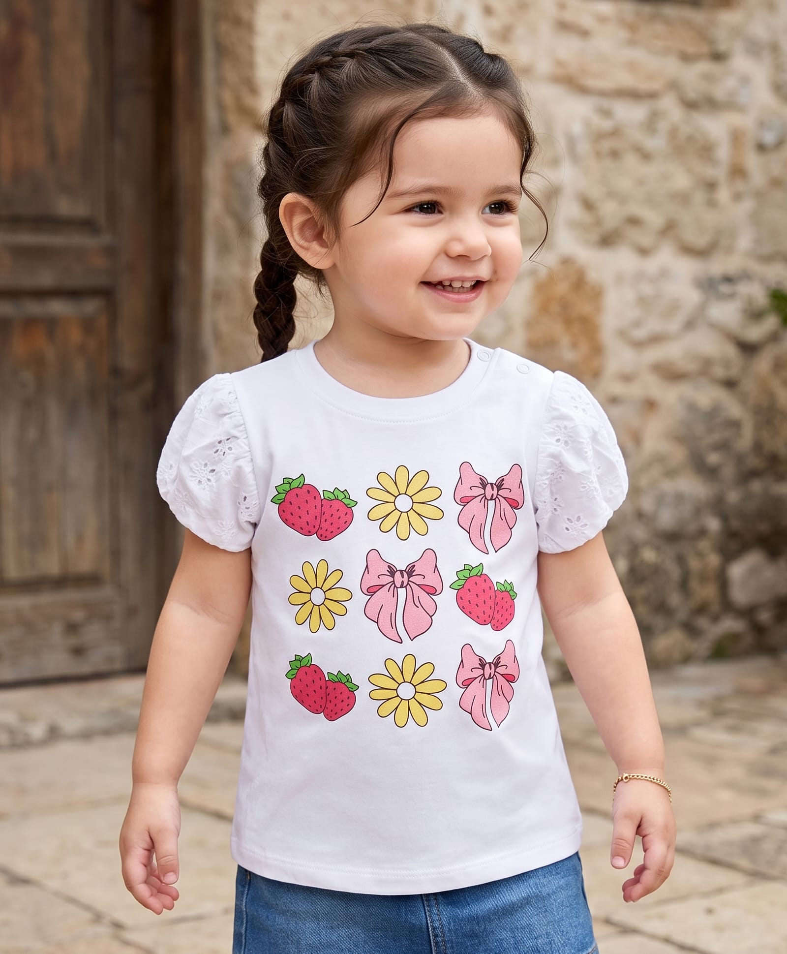 Babyhug Cotton Knit Half Sleeves T-Shirt with Schiffli Detailing & Floral Print - Multicolor-image-15