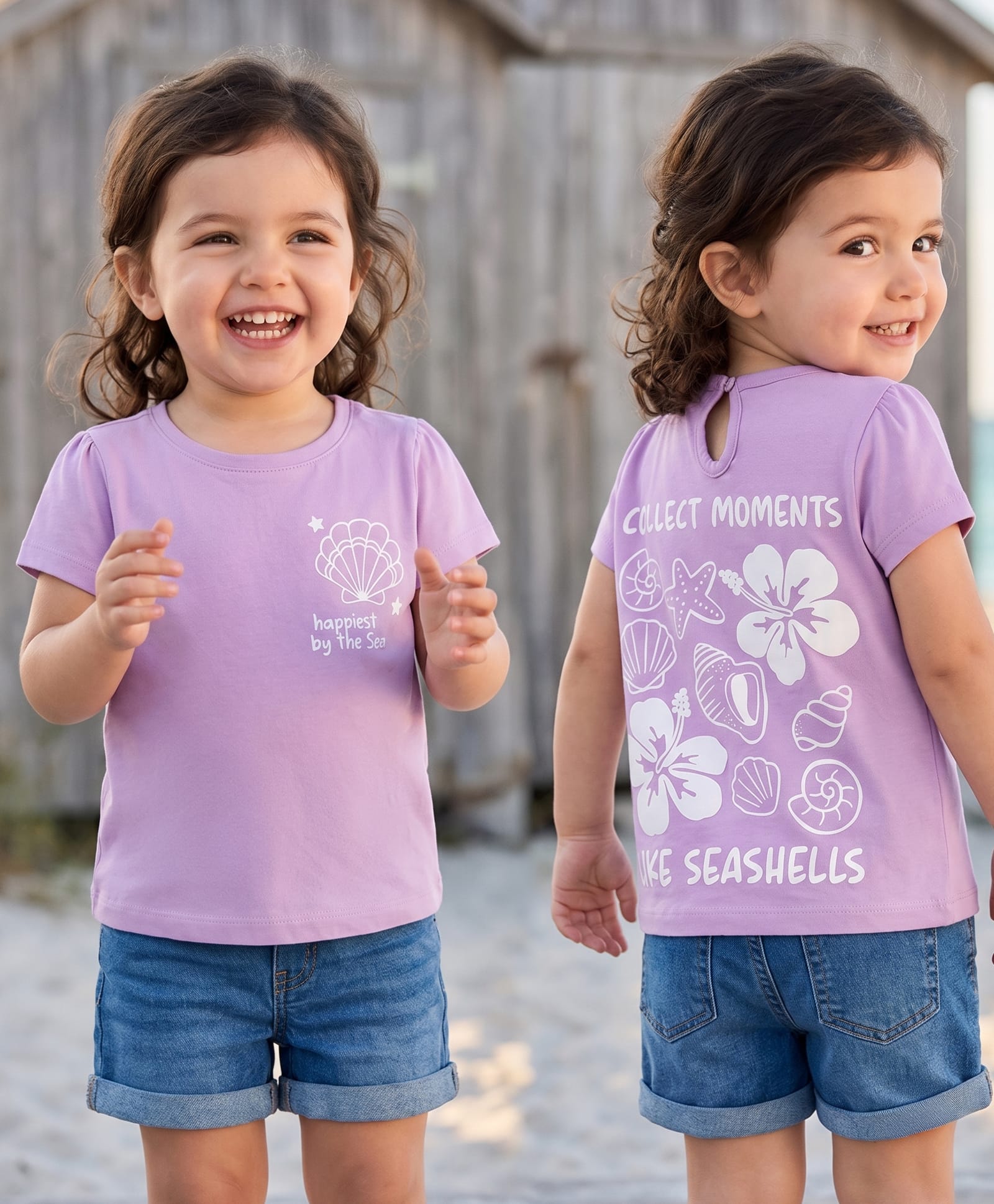 Babyhug 100% Cotton Knit Half Sleeves Floral & Sea Life Printed Oversized T-Shirt - Purple-picture-10