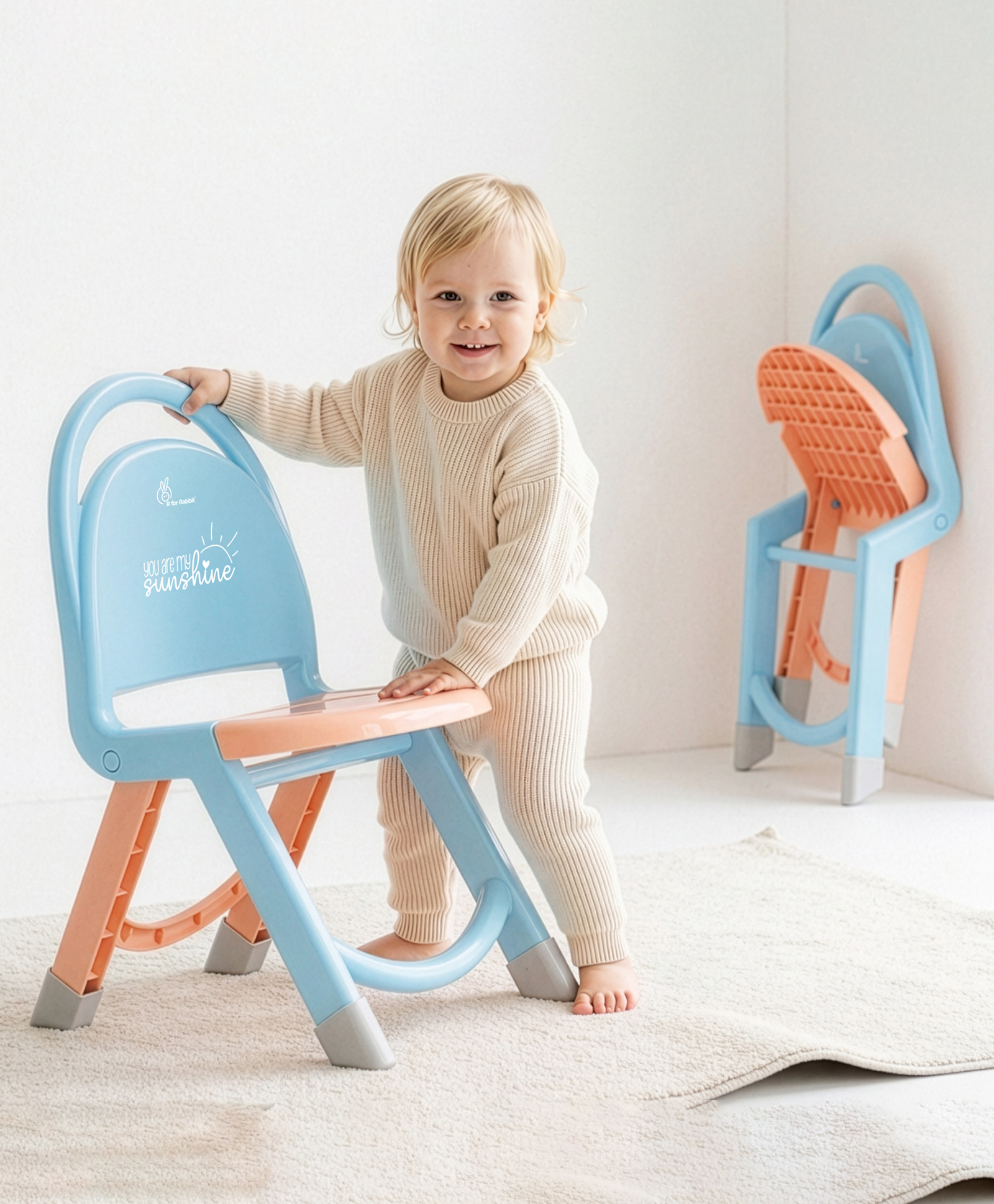r for rabbit R for Rabbir Jelly Bean Foldable Kids Chair - Blue & Green-picture-14