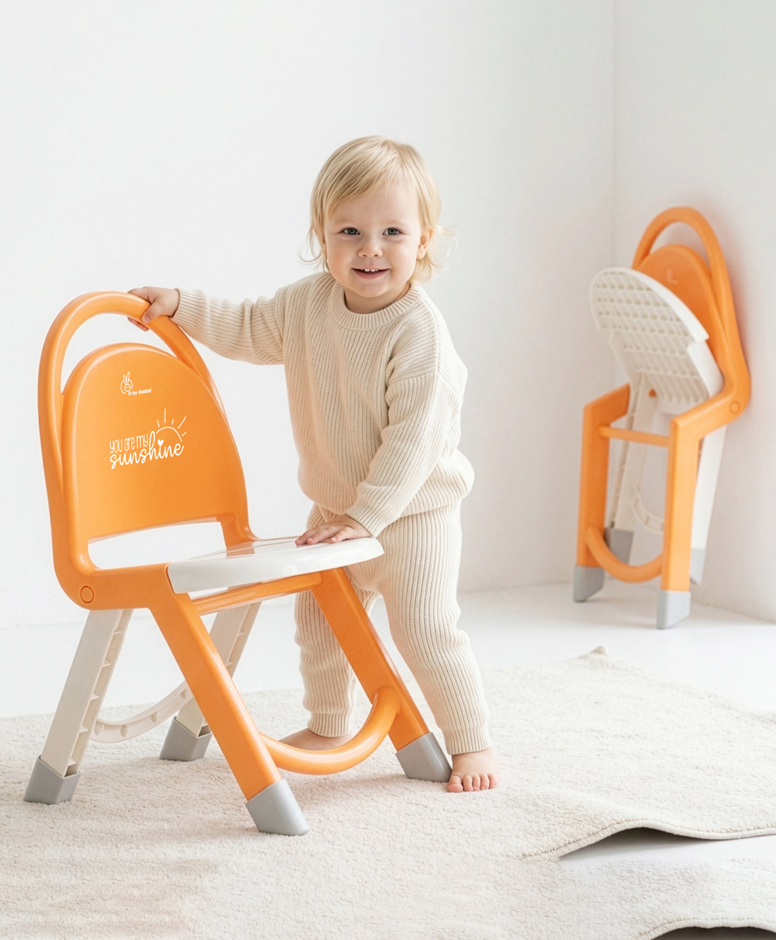 r for rabbit R for Rabbir Jelly Bean Foldable Kids Chair - Orange & Green-picture-12