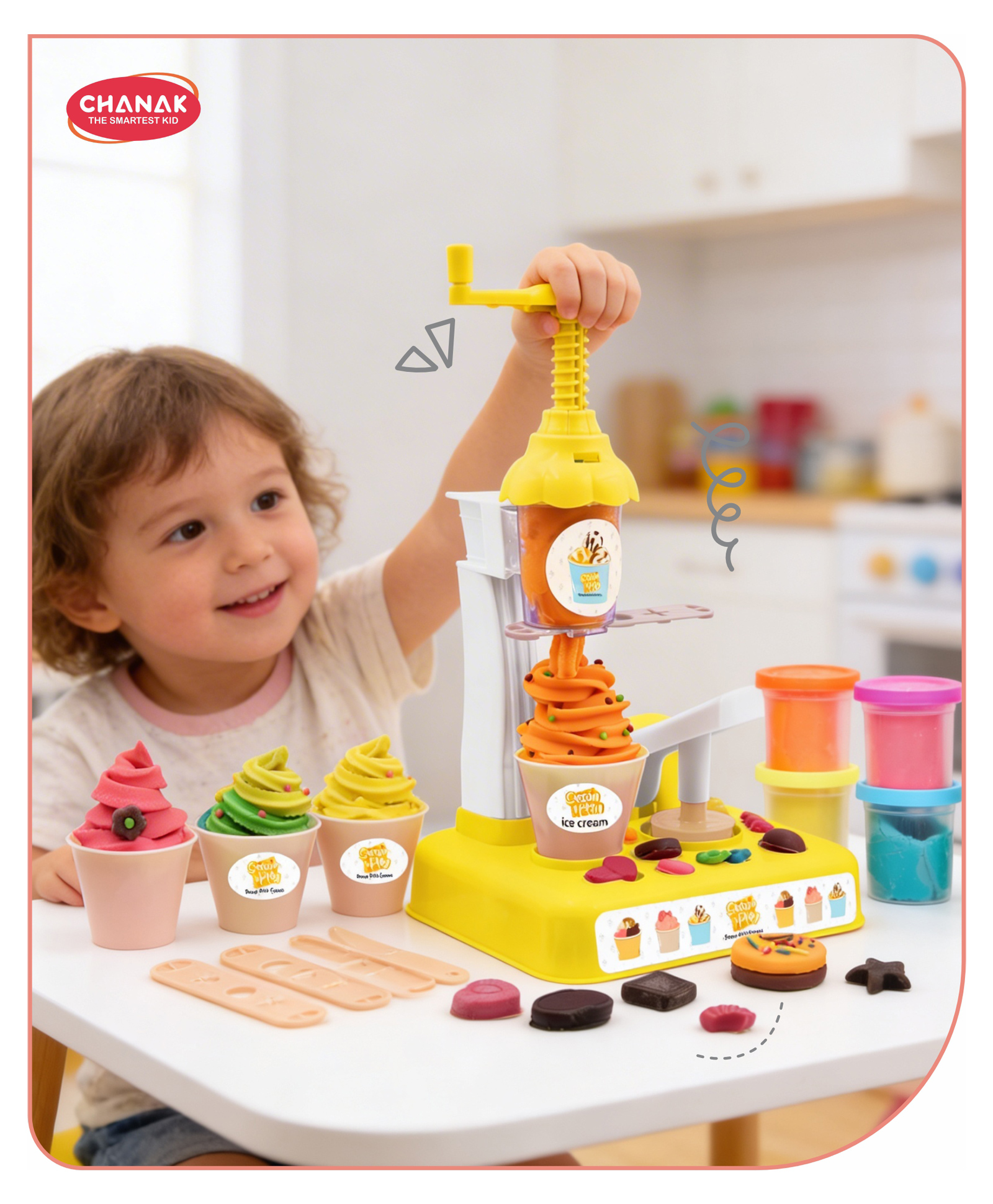 Aditi Toys Play Dough Ice Cream Maker Set Safe & Non-Toxic Including 6 Color Tubes Each 50g For Boys & Girls - Yellow-picture-17