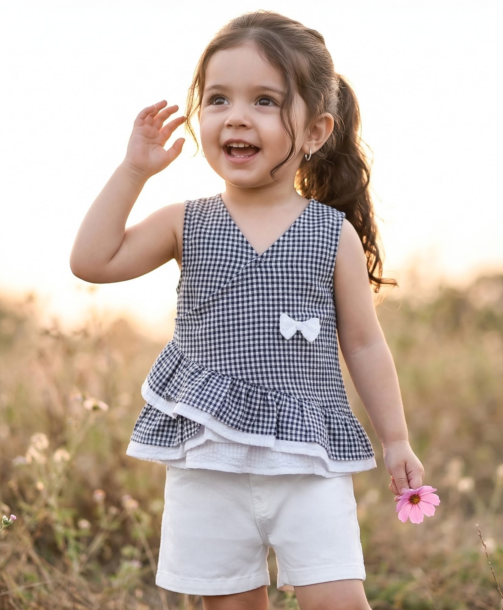 Babyhug Single Jersey Knit Sleeveless Checkered Top & Shorts Set - Multicolour & White-image-37