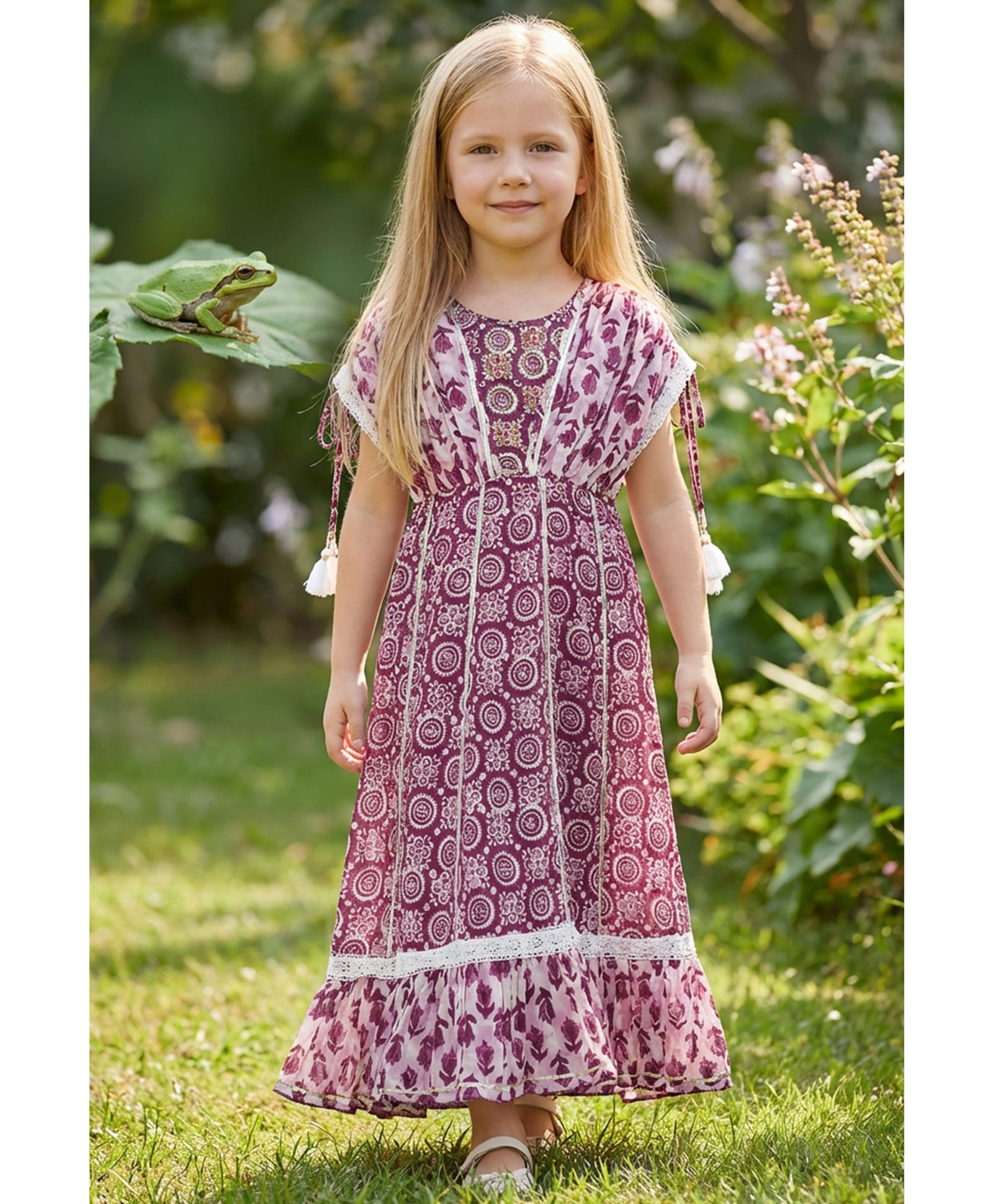 Enfance Cotton Woven Half Sleeves Ethnic Gown with Floral Print - Purple-image-6