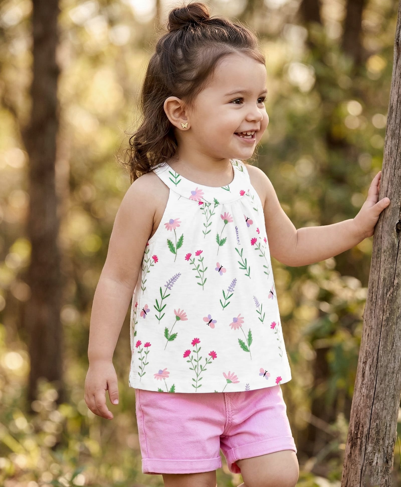 Babyhug Single Jersey Knit Sleeveless Floral Printed Top & Shorts Set - White & Pink-image-29
