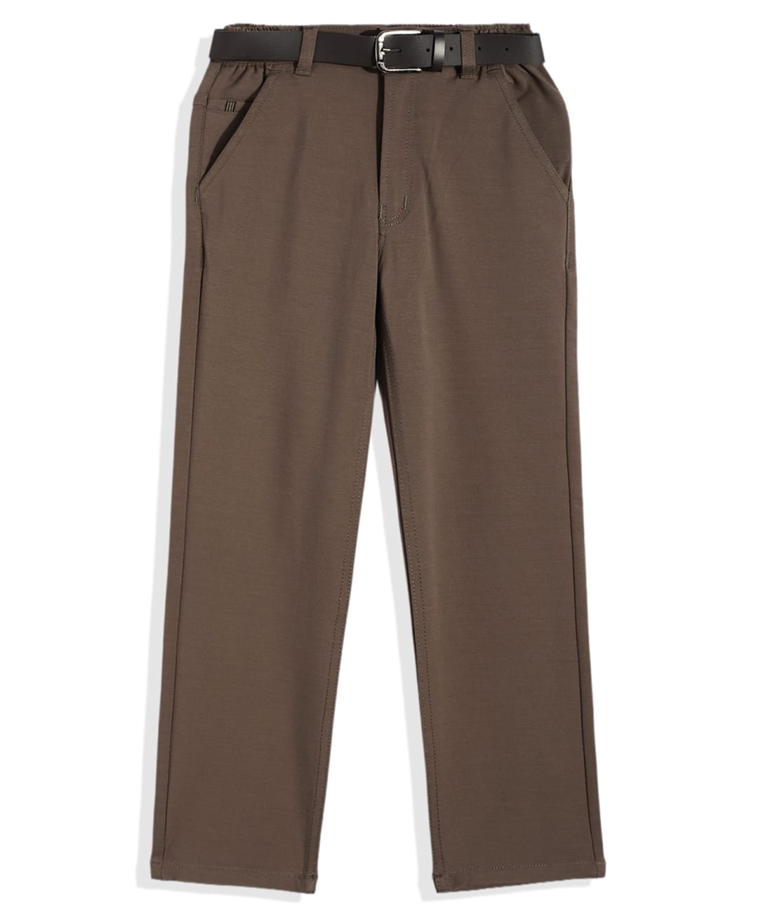 CAVIO Cotton Blend Solid Trousers With Belt - Brown-picture-15