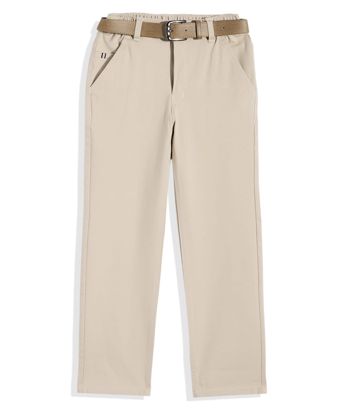 CAVIO Cotton Blend Solid Trousers With Belt - Cream-image-8