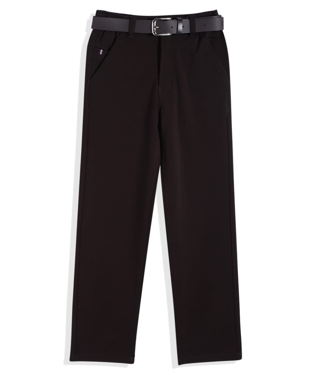 CAVIO Cotton Blend Solid Trousers With Belt - Dark Brown-picture-19
