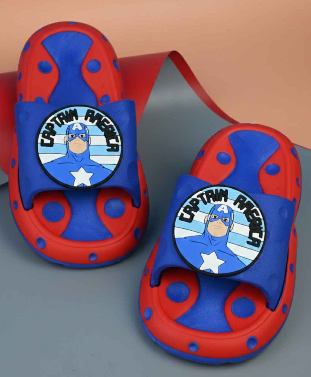 Yellow Bee Marvel Featuring Captain America Applique Detailed Sliders - Red-image-49